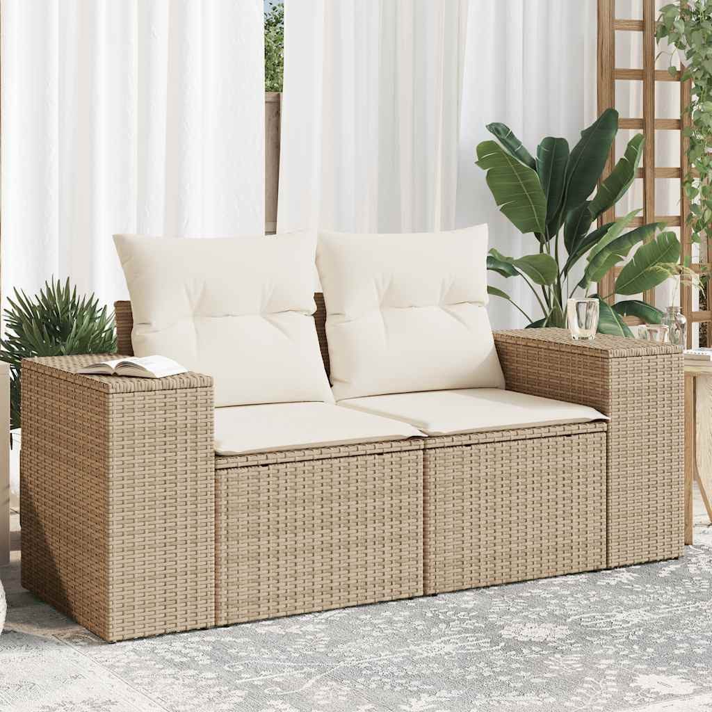 vidaXL Loungesofa Gartensofa mit Kissen 2-Sitzer Beige Poly Rattan, 1 Teile