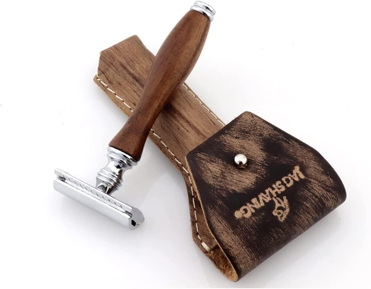 Leather Rasierhobel Razor Case, - Edge Double Wooden Safety JAG Razor 1-tlg. SHAVING Blades