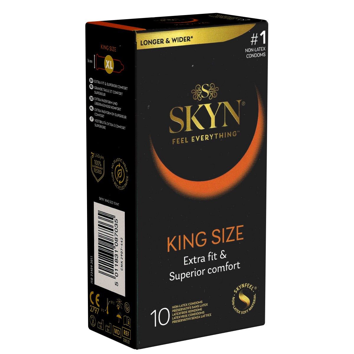 SKYN XXL-Kondome King Size / Large (Comfortable Fit) Größe XL - 56mm Breite, Packung mit, 10 St., hypoallergene Kondome, ideal für Latexallergiker, große latexfreie Kondome aus Sensoprène™