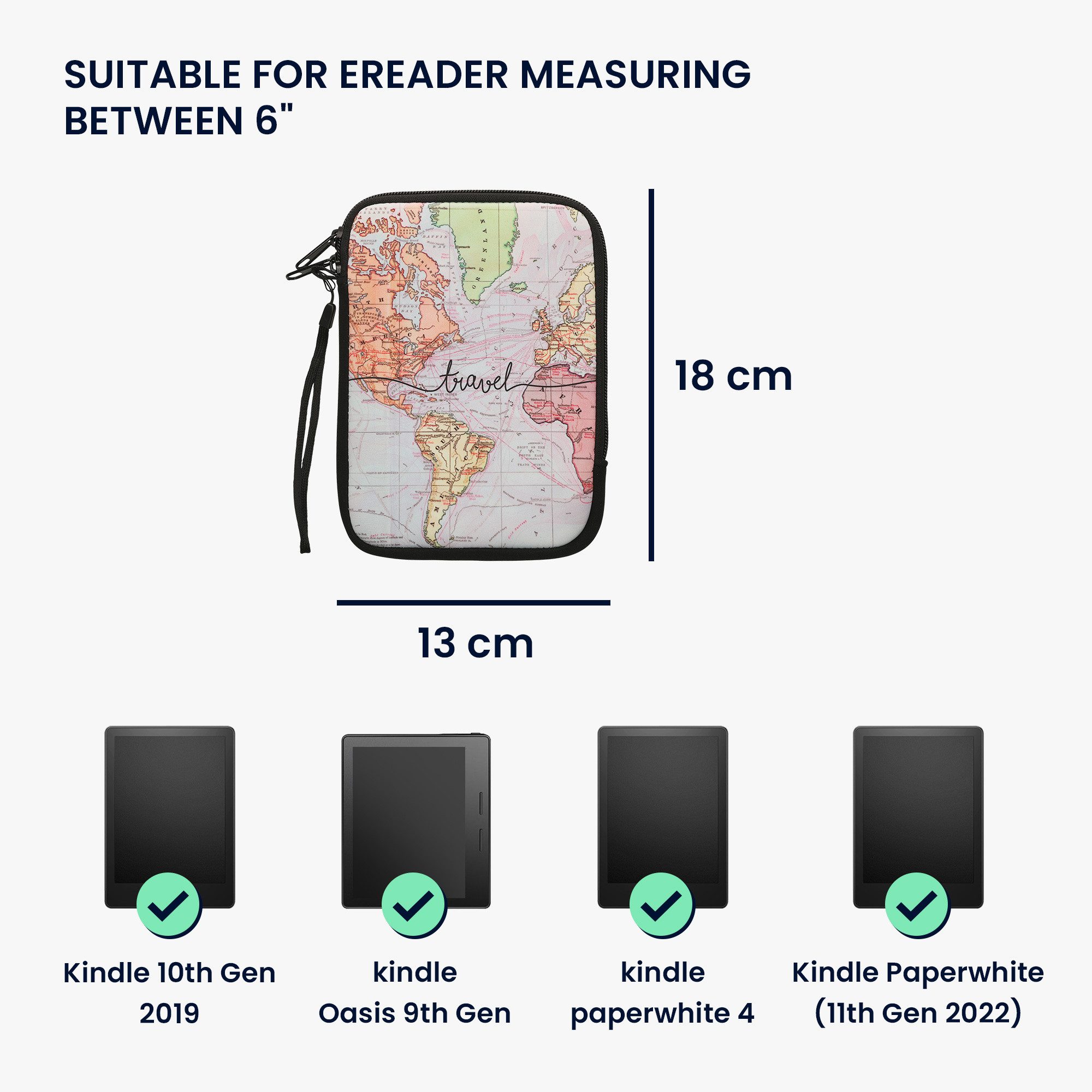 kwmobile Schutz-Set Tasche für eReader, Neopren Hülle Schutzhülle - 17 x 12 x 2 cm Innenmaße