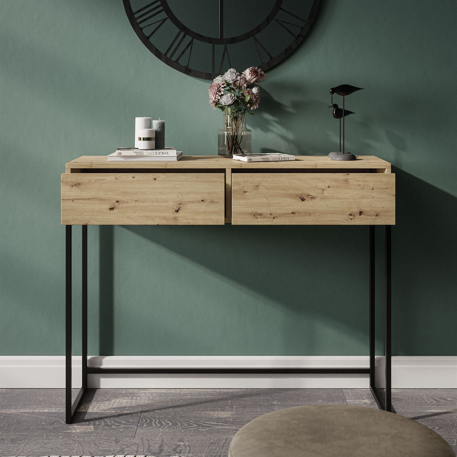 ALLHOUSE24 Konsolentisch ARTISAN EICHE 100 mit Schubladen schwarz Metallges günstig online kaufen