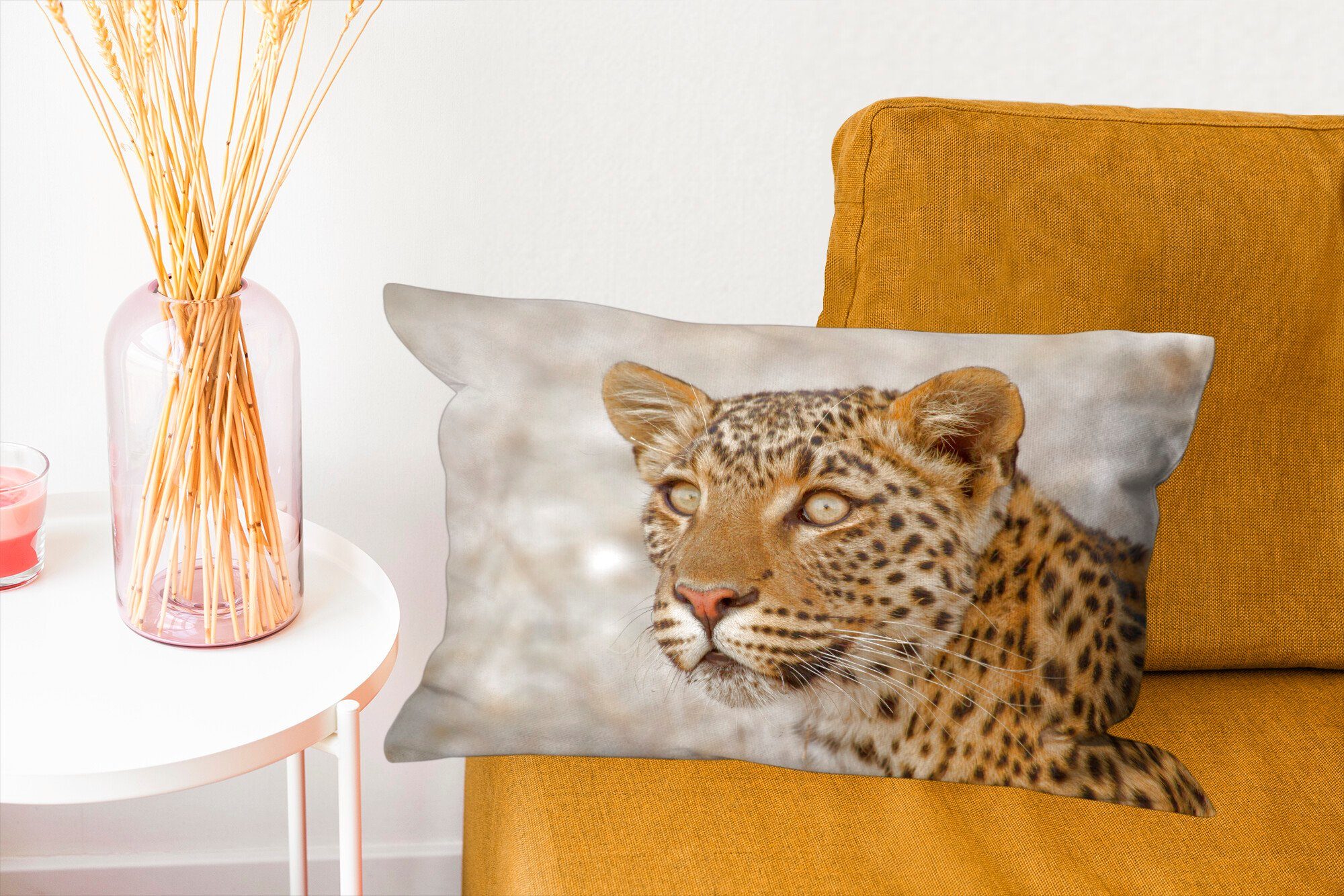 MuchoWow Dekokissen Leopard Füllung, Dekoration, - - Schlafzimmer Dekokissen Zierkissen, Makro mit Braun, Wohzimmer