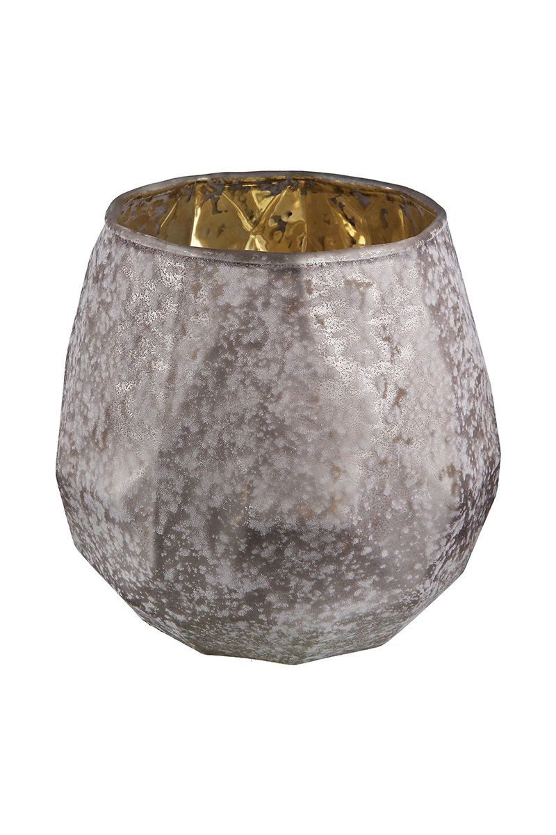 GILDE Windlicht Glas Windlicht "Cinza" matt grau/innen goldfarben 10,5cm