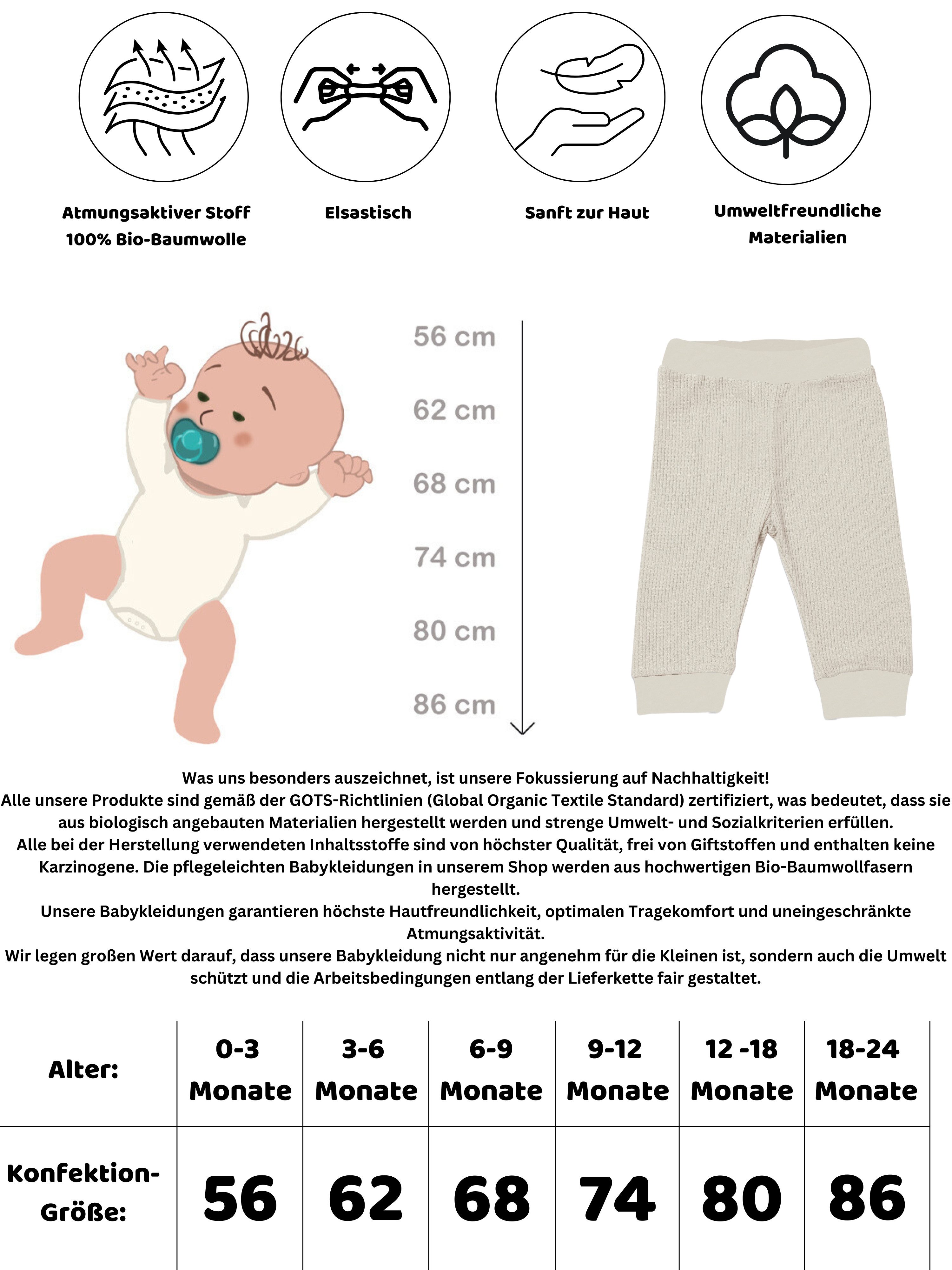 biorganic Stoffhose Waffle (3er Pack) Mehrfarbig Unisex, Baby Hose für Jungen und Mädchen (Set, 4-tlg., 3er-Pack Hosen & 1 Beutel) Waffelmuster, Bio-Baumwolle, Größe 68 - 86