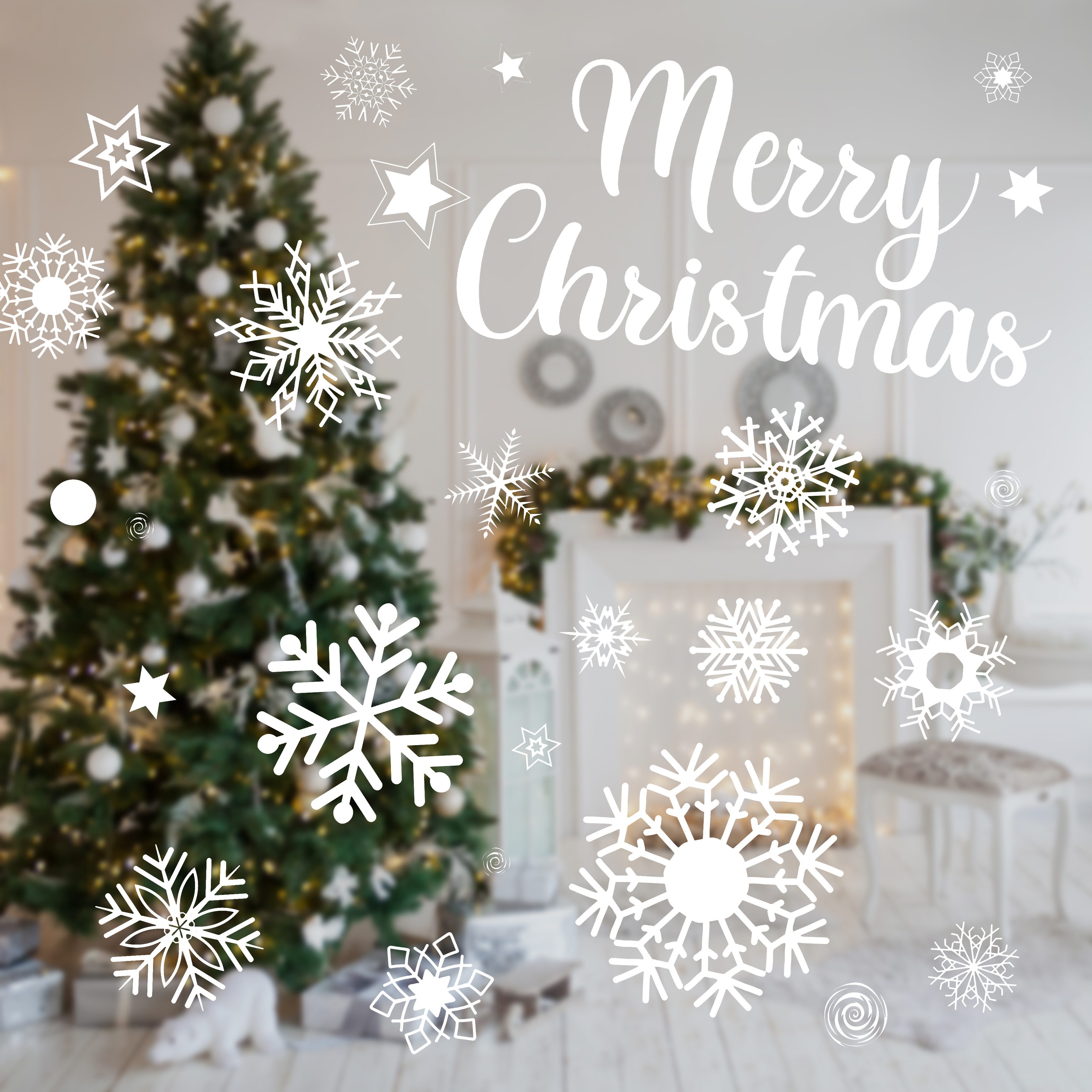 Nordstern Fensterbild Weihnachtsdeko für Innen, Statisch haftende Winter Fensterdeko Aufkleber