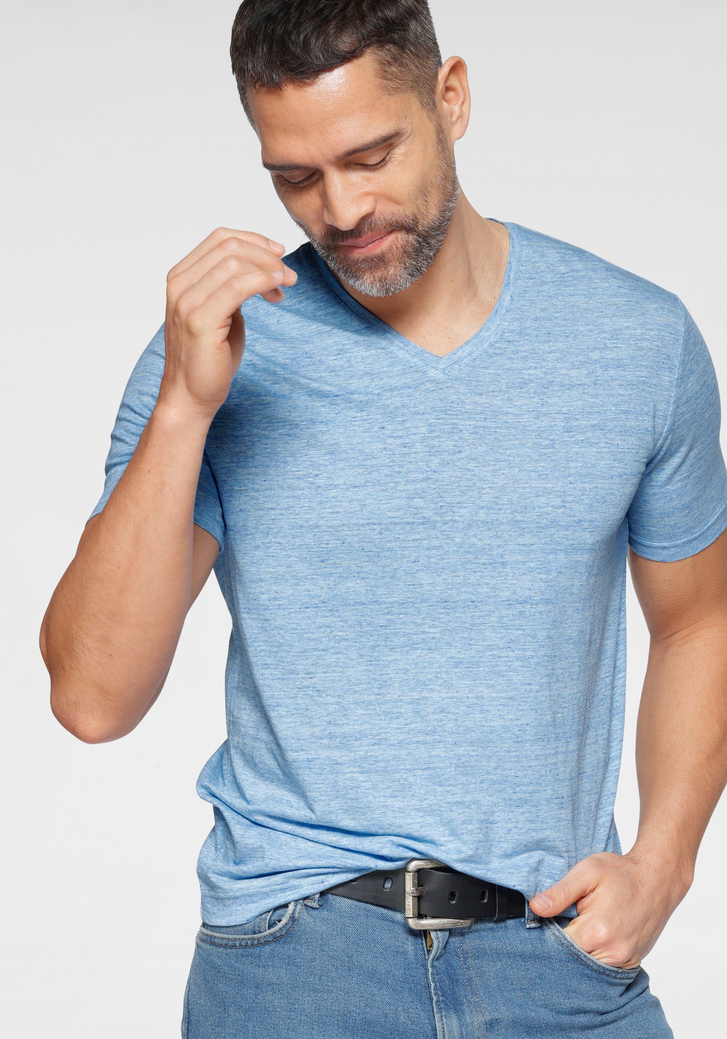 OLYMP T-Shirt »Level Five body fit« mit hohem Leinenanteil