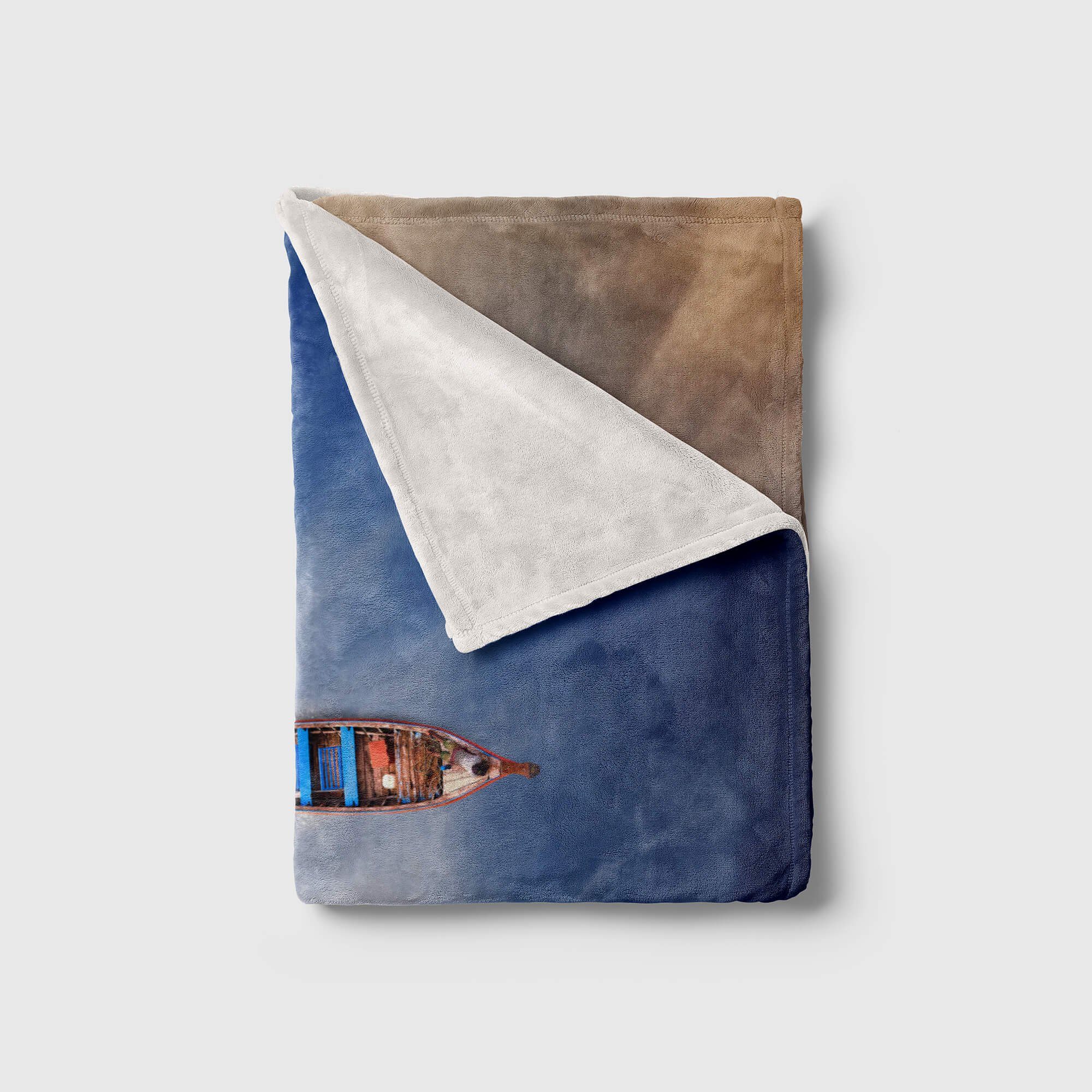 (1-St), Saunatuch Art Baumwolle-Polyester-Mix Sinus Handtuch Fischerboot Fotomotiv Handtuch mit Vogelp, Strandhandtuch Kuscheldecke Handtücher