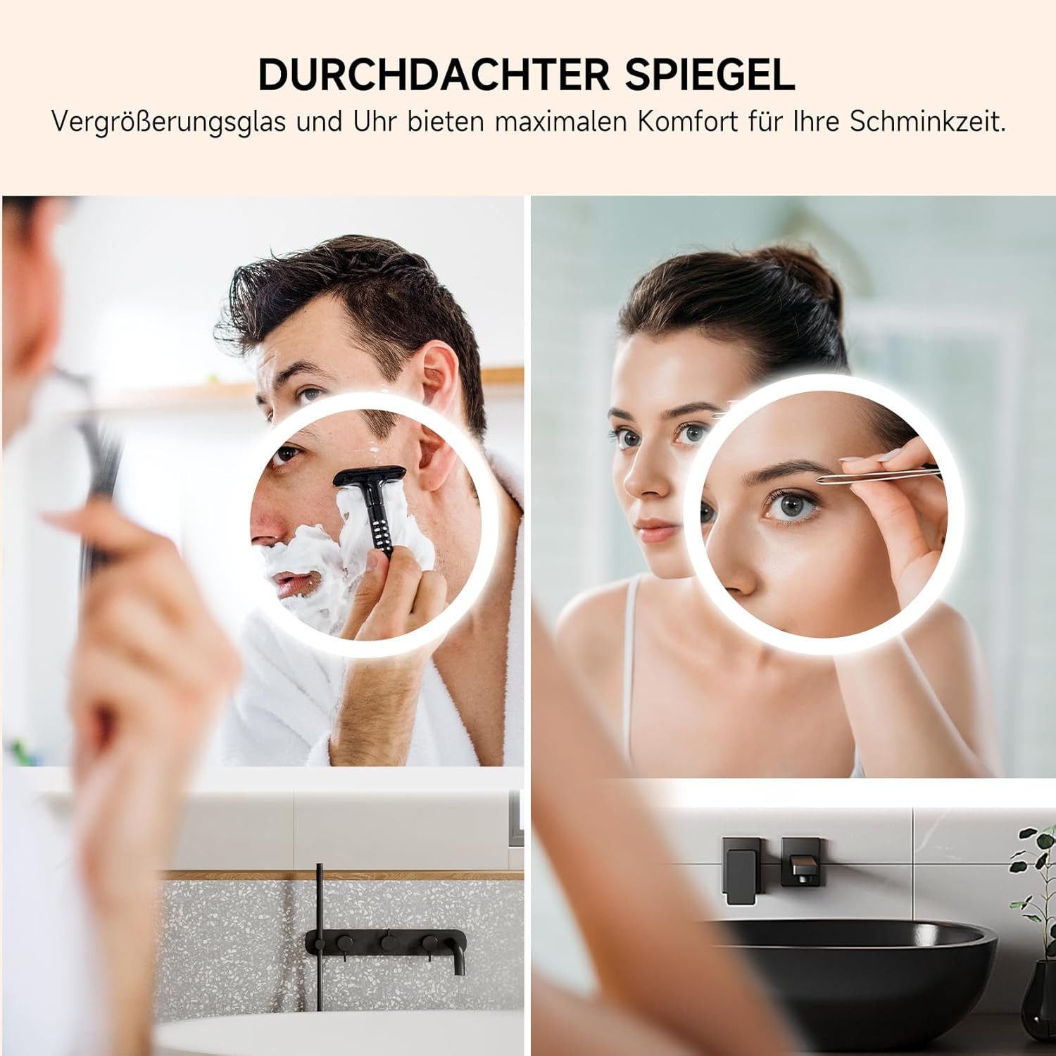 Dripex Badspiegel LED Badezimmerspiegel Spiegel Wandspiegel 3 Lichtfarbe 60x80cm