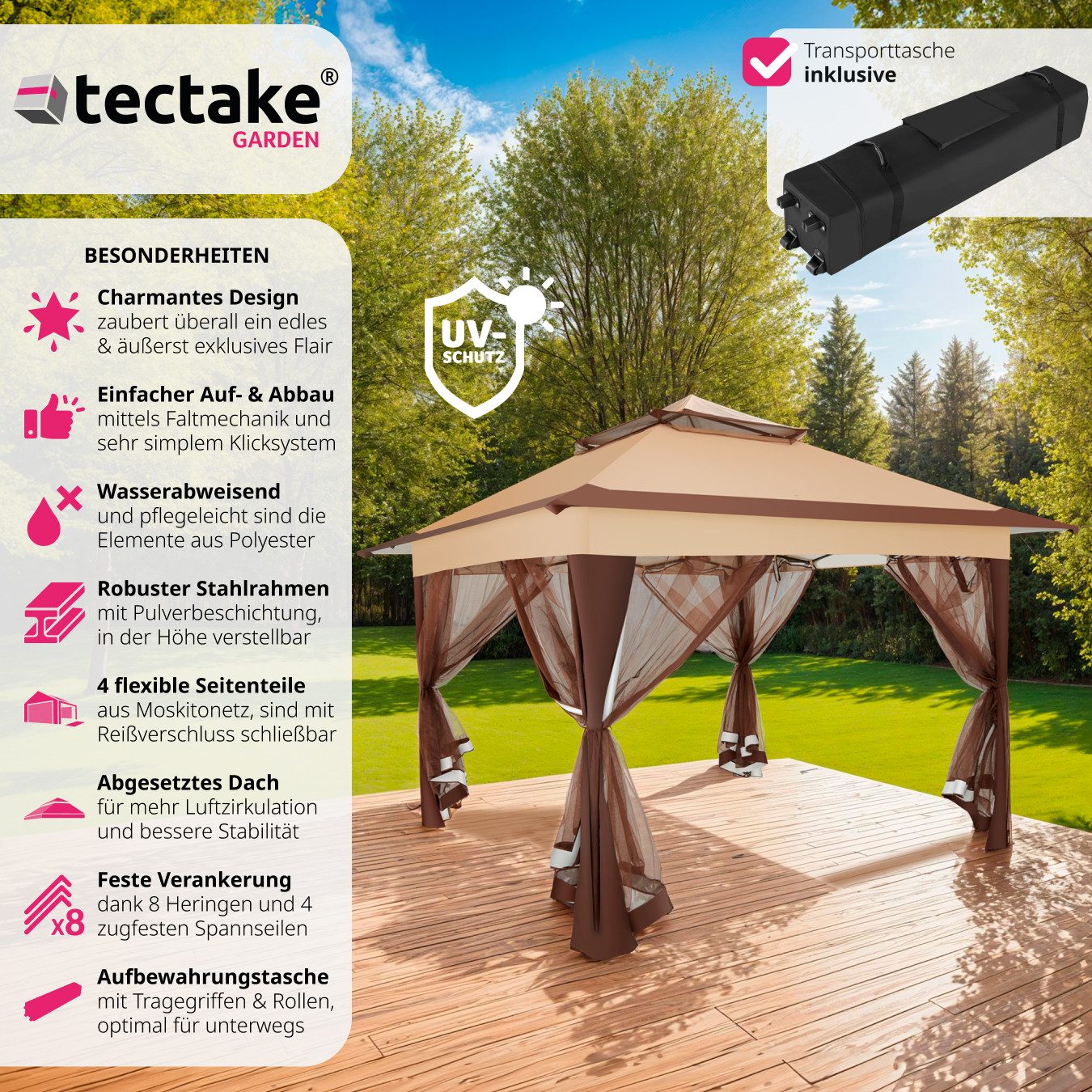 tectake Pavillon Faltpavillon, mit 4 Seitenteilen, günstig online kaufen