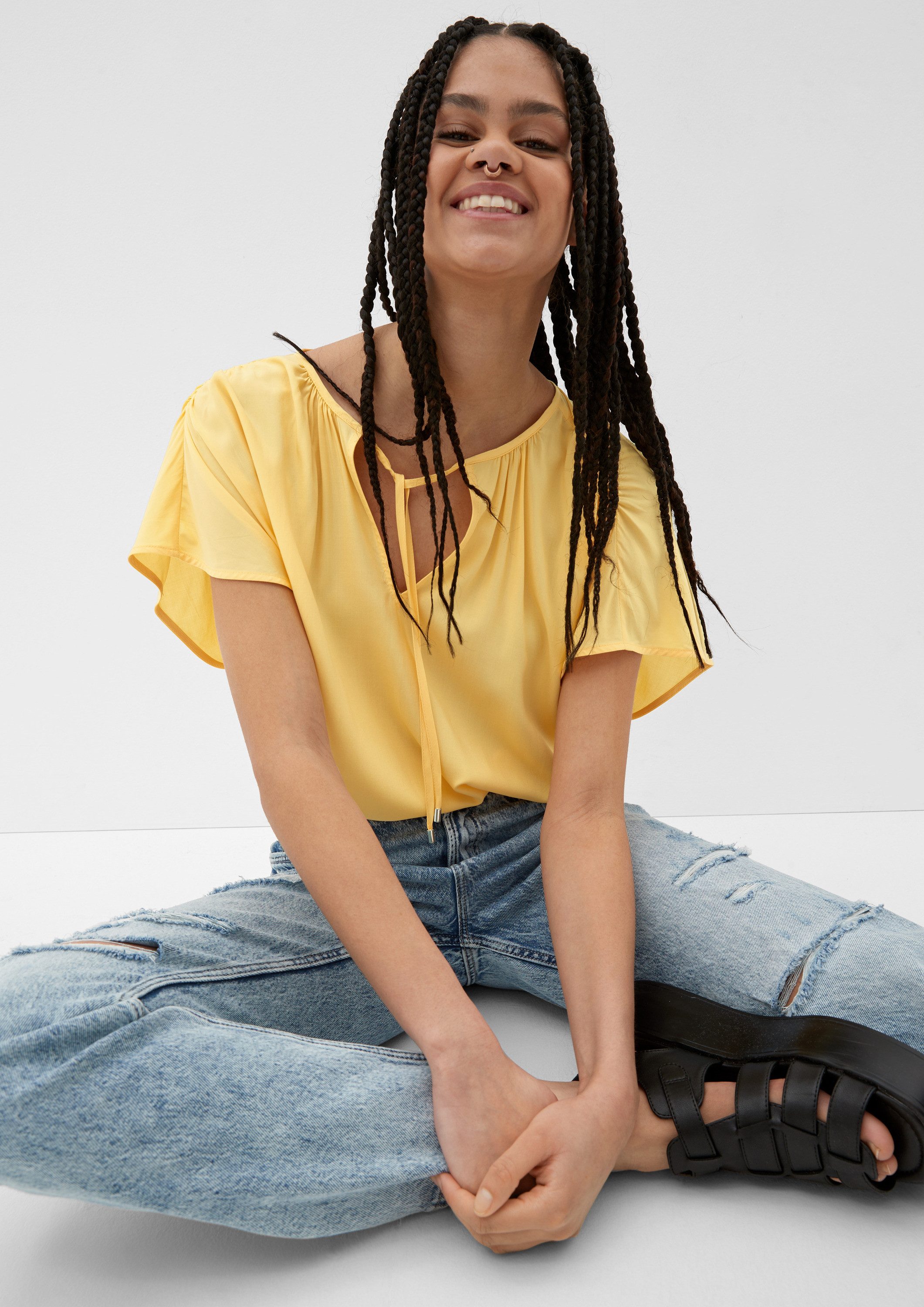 QS Kurzarmbluse Bluse Viskosebluse mit Raffung günstig online kaufen