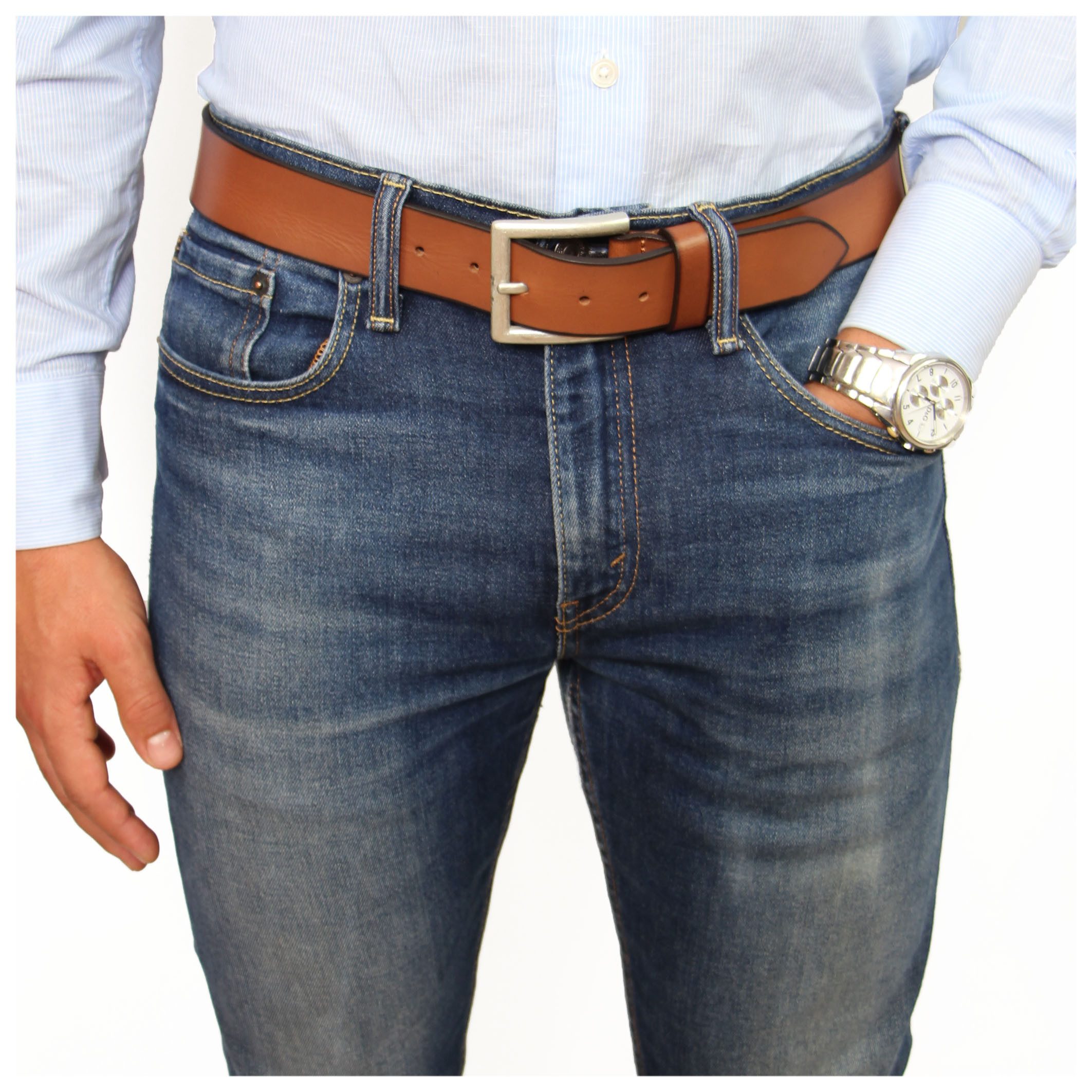 Ledergürtel Herren G6-MB mit Metall-Schnalle robustes Rindsleder Business-Gürtel