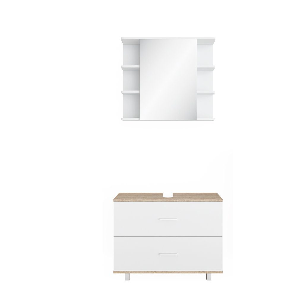 Badmöbel-Set Ilias, Weiß/Sonoma, 2 Teile, Unterschrank 80 cm