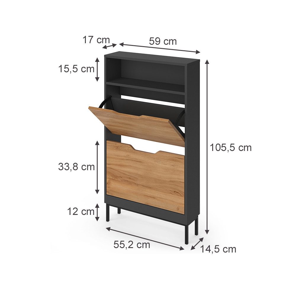 Vicco Schuhkipper Luca, Anthrazit/Goldkraft Eiche, 59 x 105.5 cm mit 2 Kippfächern (1 St)