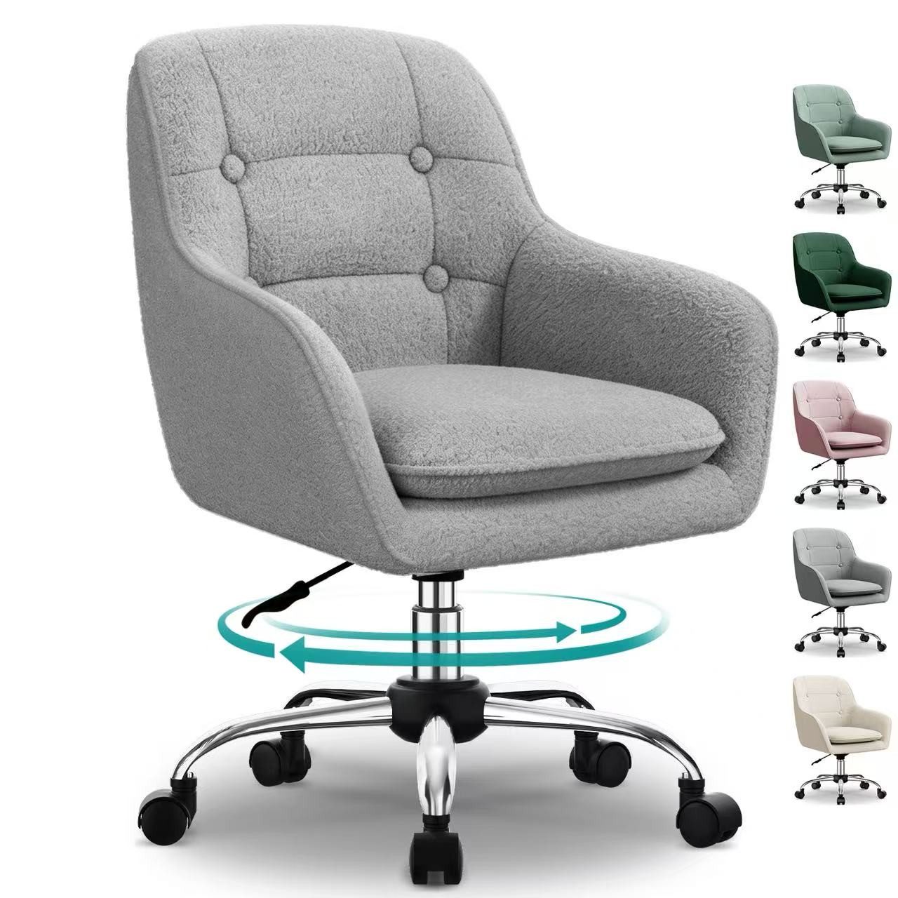 Adormii Bürostuhl Schminkstuhl,Homeoffice Stuhl mit Armlehnen,Drehstuhl mit Rrollen (Schreibtischstuhl,Boucle-Gewebe,höhenverstellbar,für Schminktisch,Arbeitszimmer, Schlafzimmer,150kg)