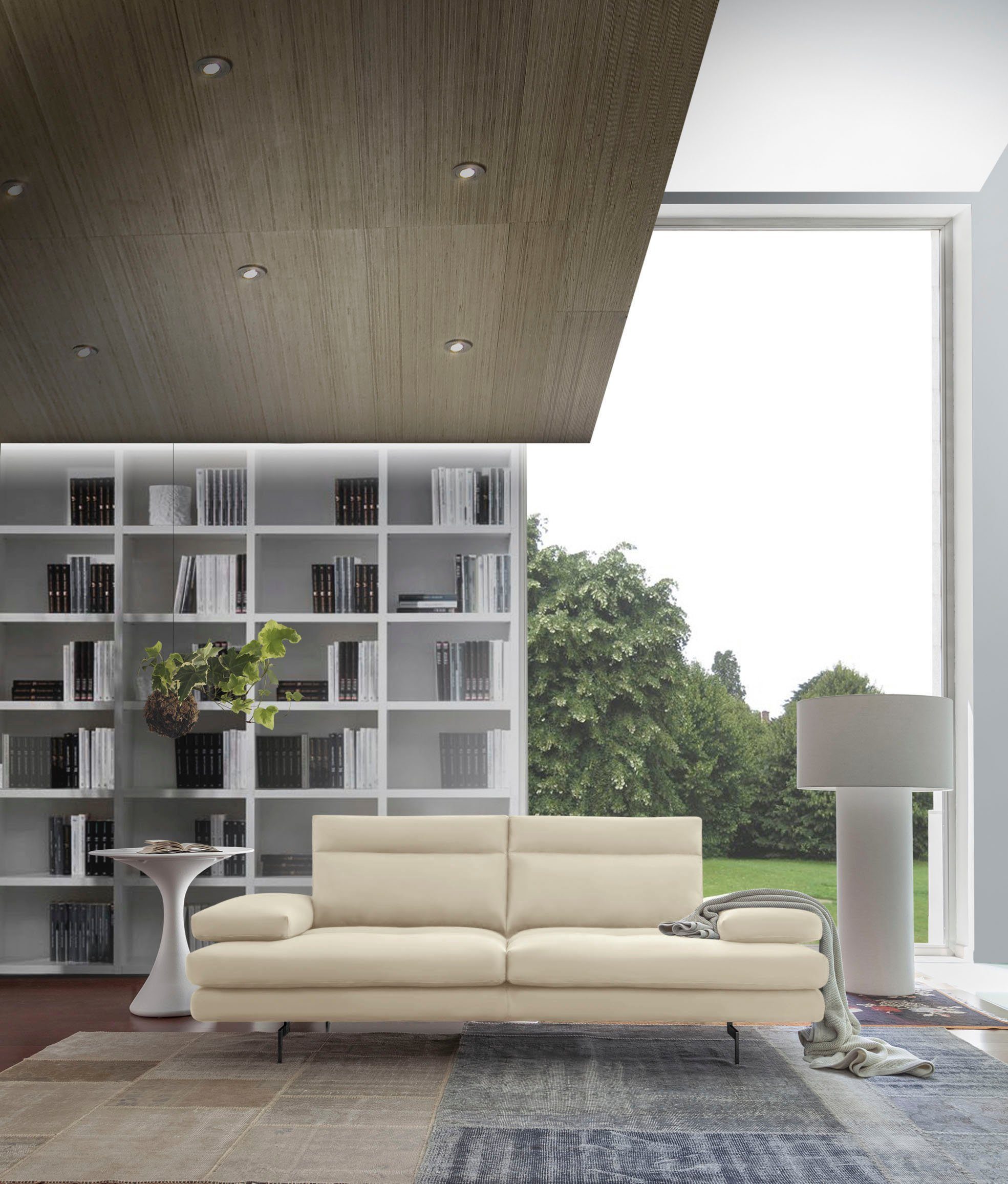 CALIA ITALIA 3-Sitzer Toby Wing, 208 cm breit, Designsofa, hochwertige Verarbeitungsdetails, inkl. Sitztiefenverstellung und Armteilfunktion, Füße in Schwarz matt