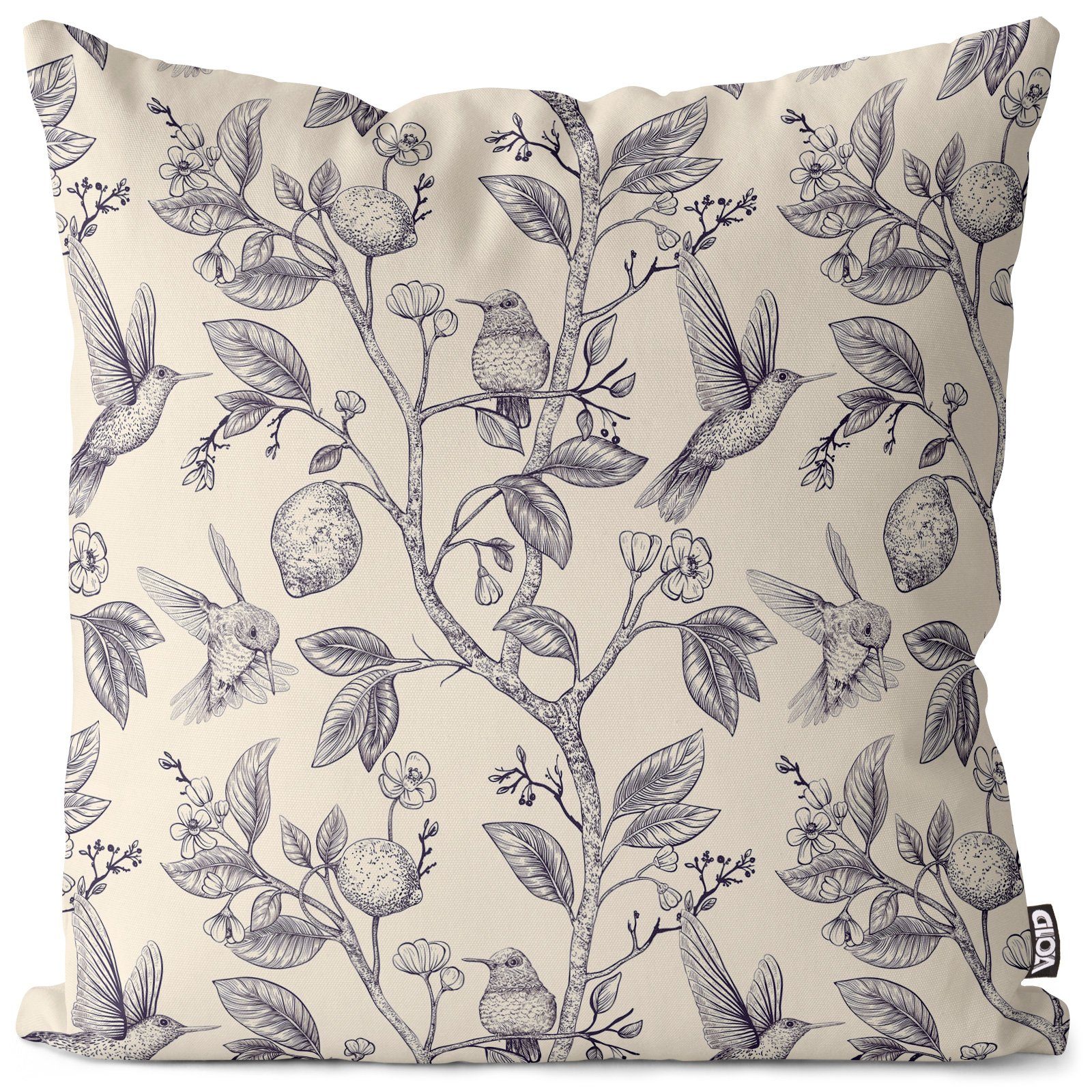 VOID Kissenbezug, (1 Stück), Kolibri Grafik Blumen Vogel Pflanzen Natur Blumen Blüten Blätter Flor