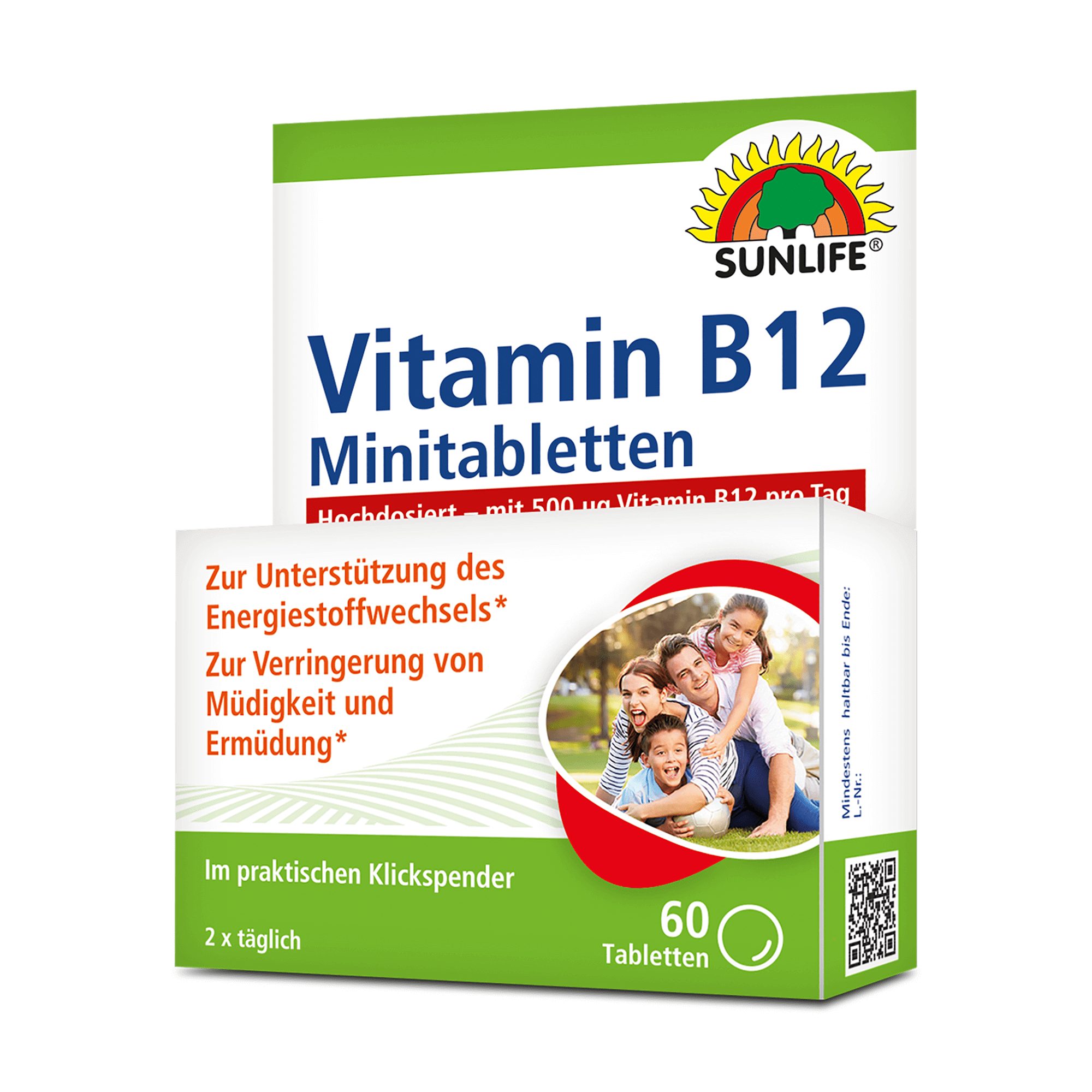 SUNLIFE SUNLIFE® Vitamin B12 Minitabletten Nervensystem Herz Gehirnfunktion 2 x täglich eine Tablette mit ausreichend Flüssigkeit schlucken