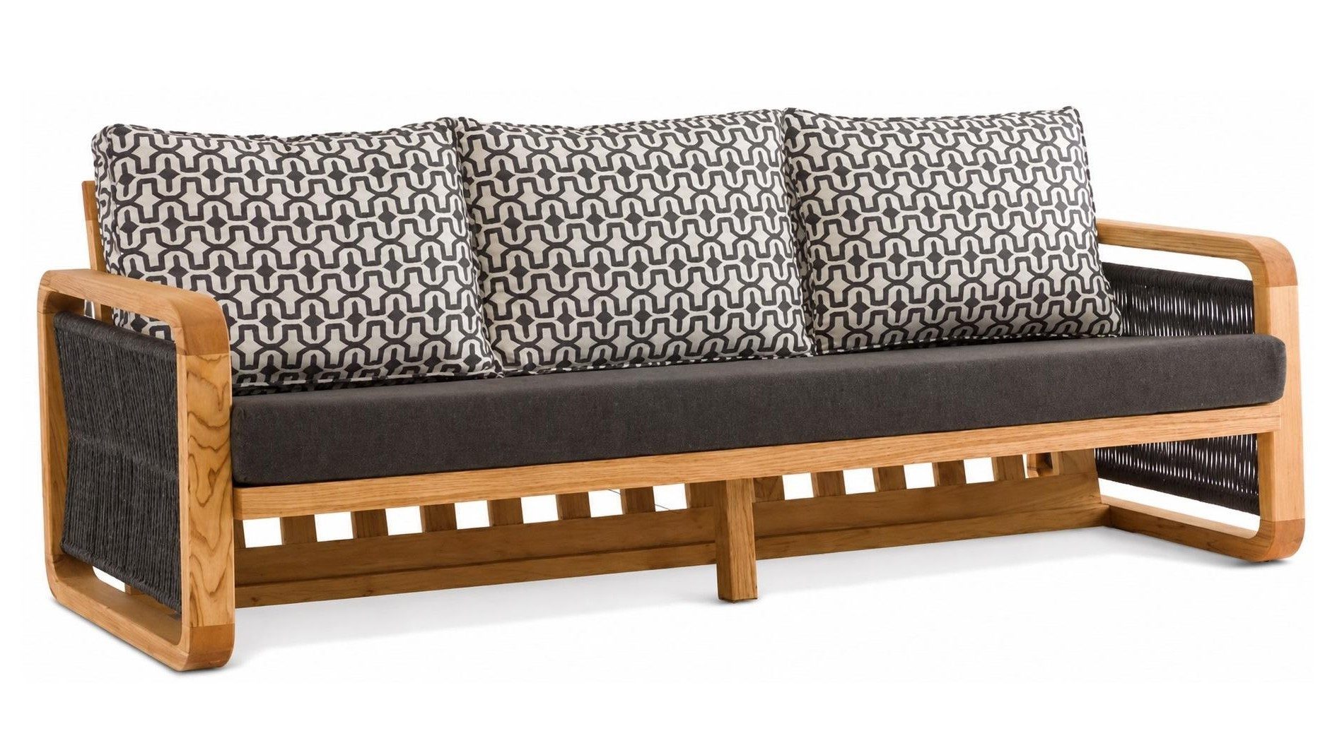 Xlmoebel Gartensofa Gartensofa 3-Sitzer Modern Schwarz Kissen Komfort Elegant Weich, 1 Teile, Gemustert, Komfortabel