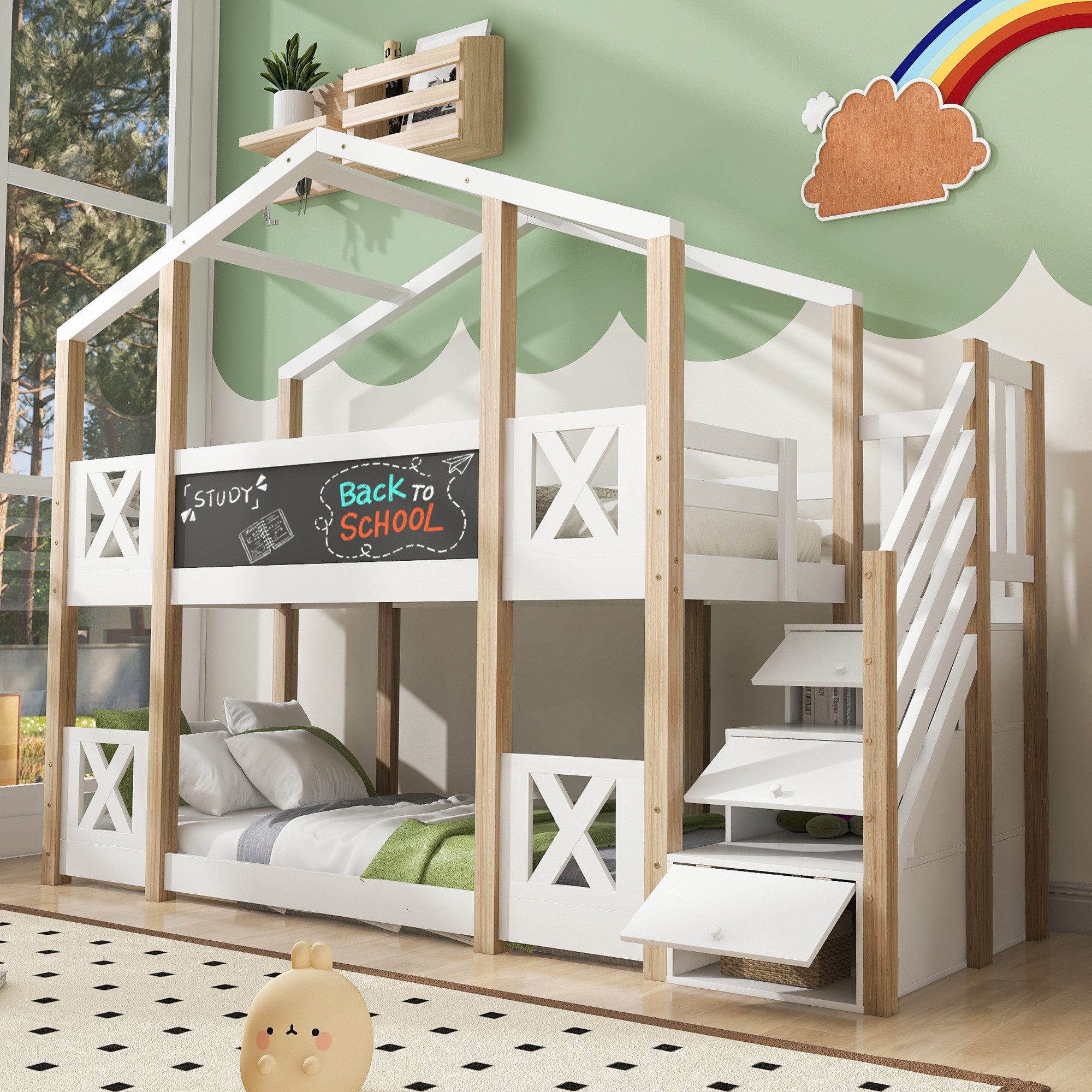Merax Etagenbett, Kinderbett 90x200cm mit Treppe günstig online kaufen