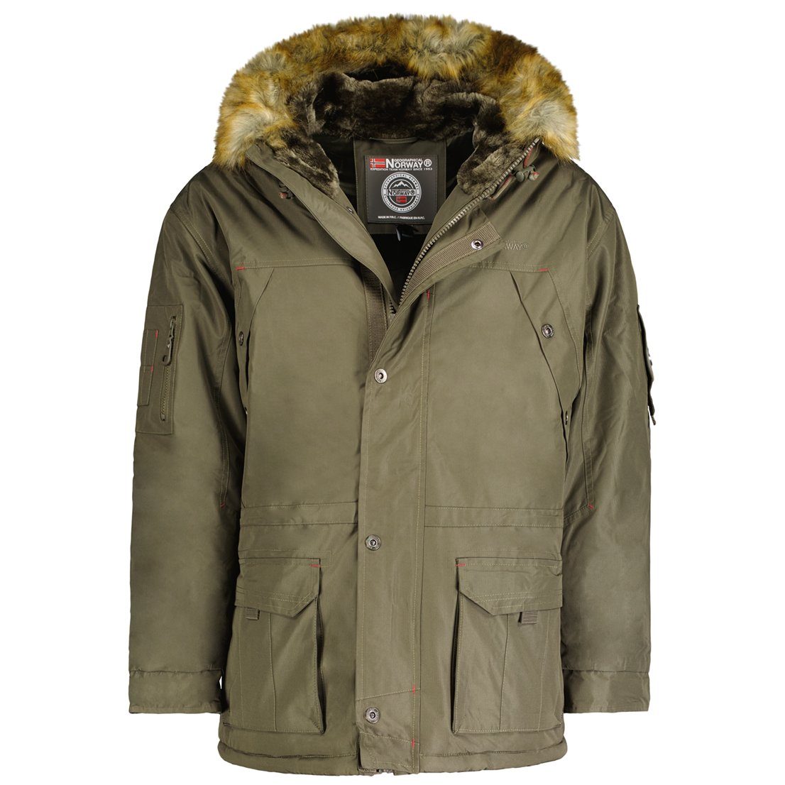 Geographical Norway Kapuze Innenfleece, mit Winterjacke abnehmbarer Khaki Kunstfellbesatz