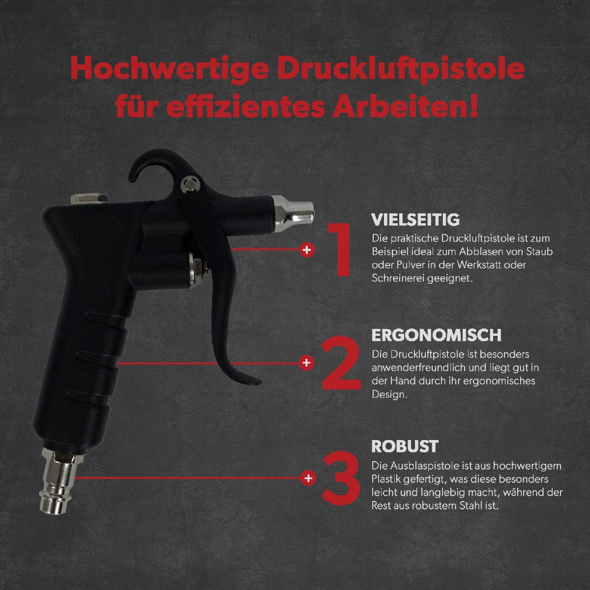 siwitec Druckluftwerkzeug Druckluftpistole Ausblaspistole 2 Verlängerungen und Schnellanschlussk, (Set, 3-tlg., mit praktischer Aufhängung), Schnellanschlusskupplung, Aufhängung