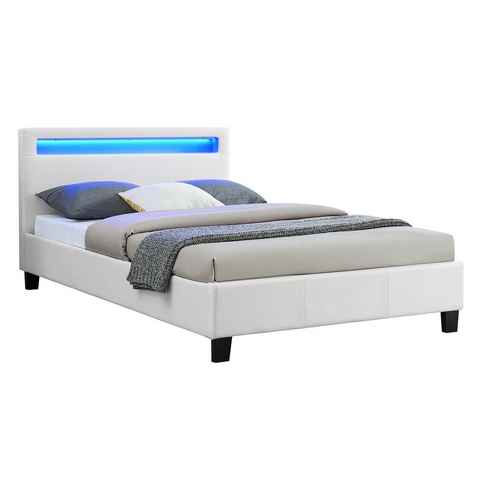 CARO-Möbel Polsterbett MIRASOL, Polsterbett Einzelbett Doppelbett Jugendbett mit LED 120 x 200 cm weiß