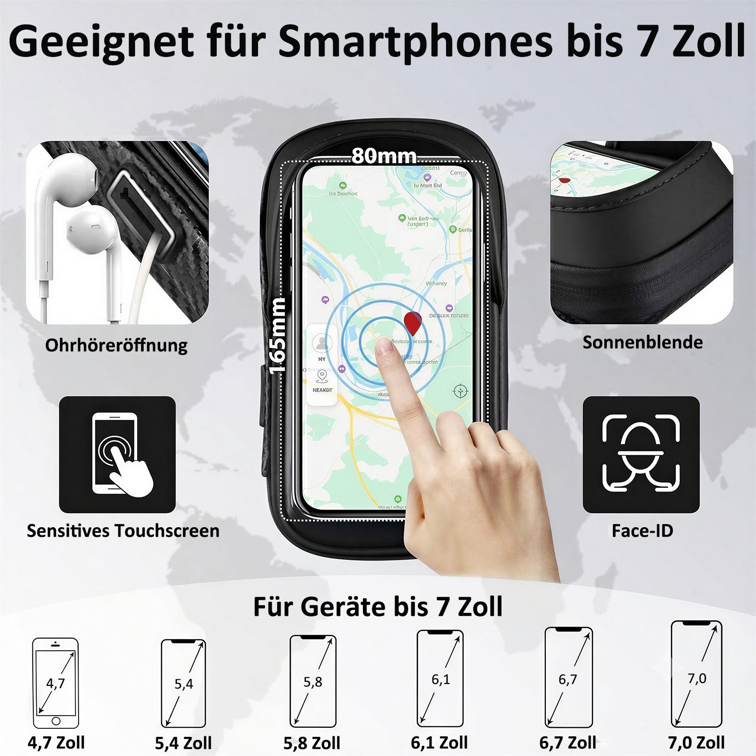 MOPUEA Smartphone-Halterung Optimierte wasserdichte Fahrrad Handyhalterung Lenkertasche Bis 7 Zoll, (bis 7 Zoll, 1-tlg., 360° Drehbare Fahrradhalterung Fahrradl – Bild 2 von 5