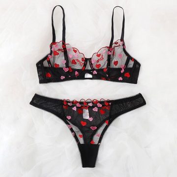 AUKUU Set: Corsage BH Set Unterwäsche Sexy Damen Mesh Durchsichtiges Liebes Dreipunkt Set