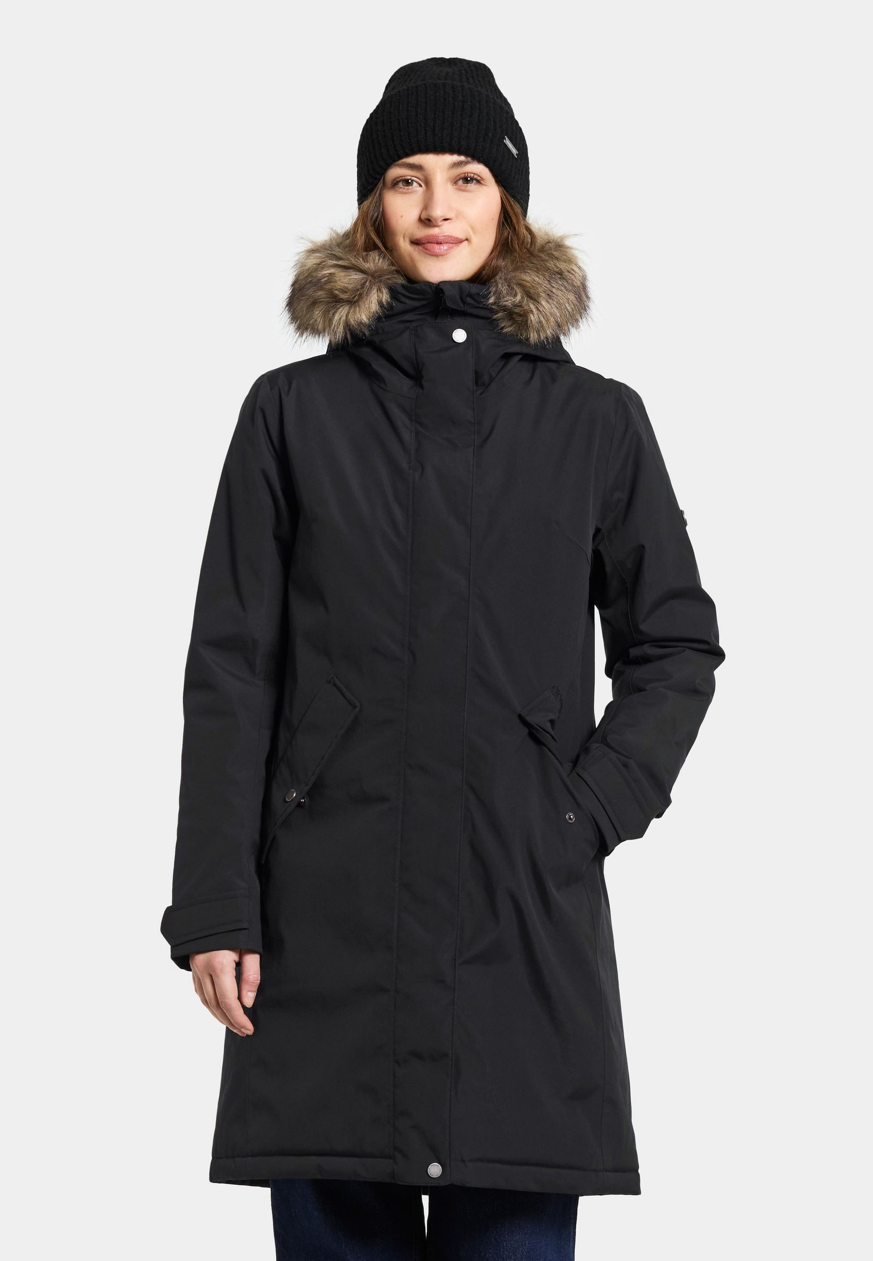 Didriksons Winterjacke Damen Wintermantel Kapuze aus Kunstfell ERNA