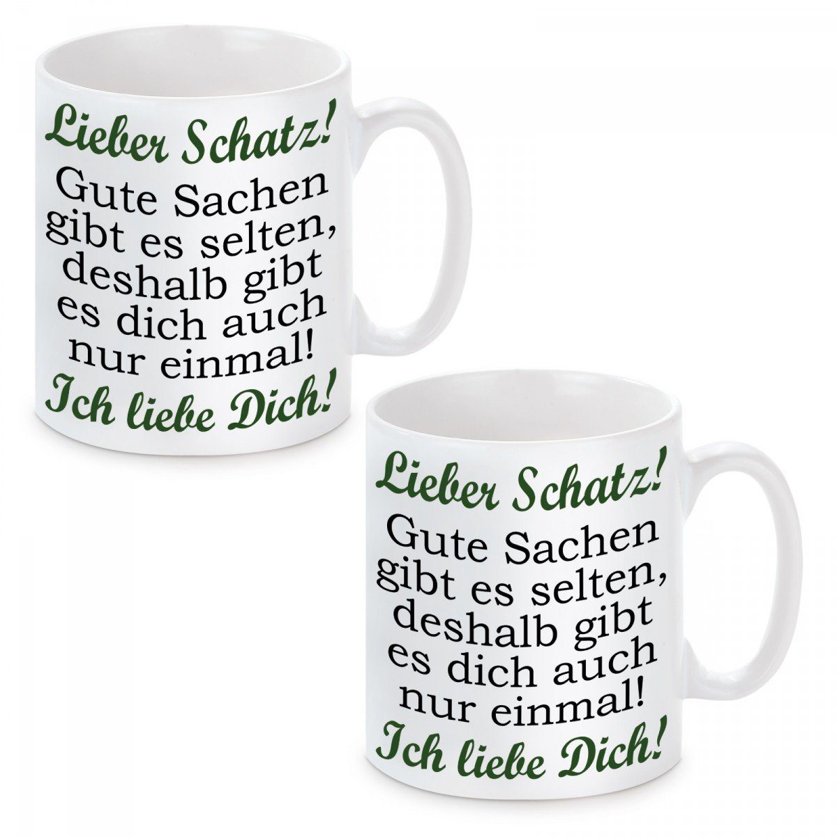 Herzbotschaft Tasse Kaffeebecher 2er Keramik, Schatz! Motiv Gute spülmaschinenfest Kaffeetasse mikrowellengeeignet LIeber es, Sachen und gibt Set mit