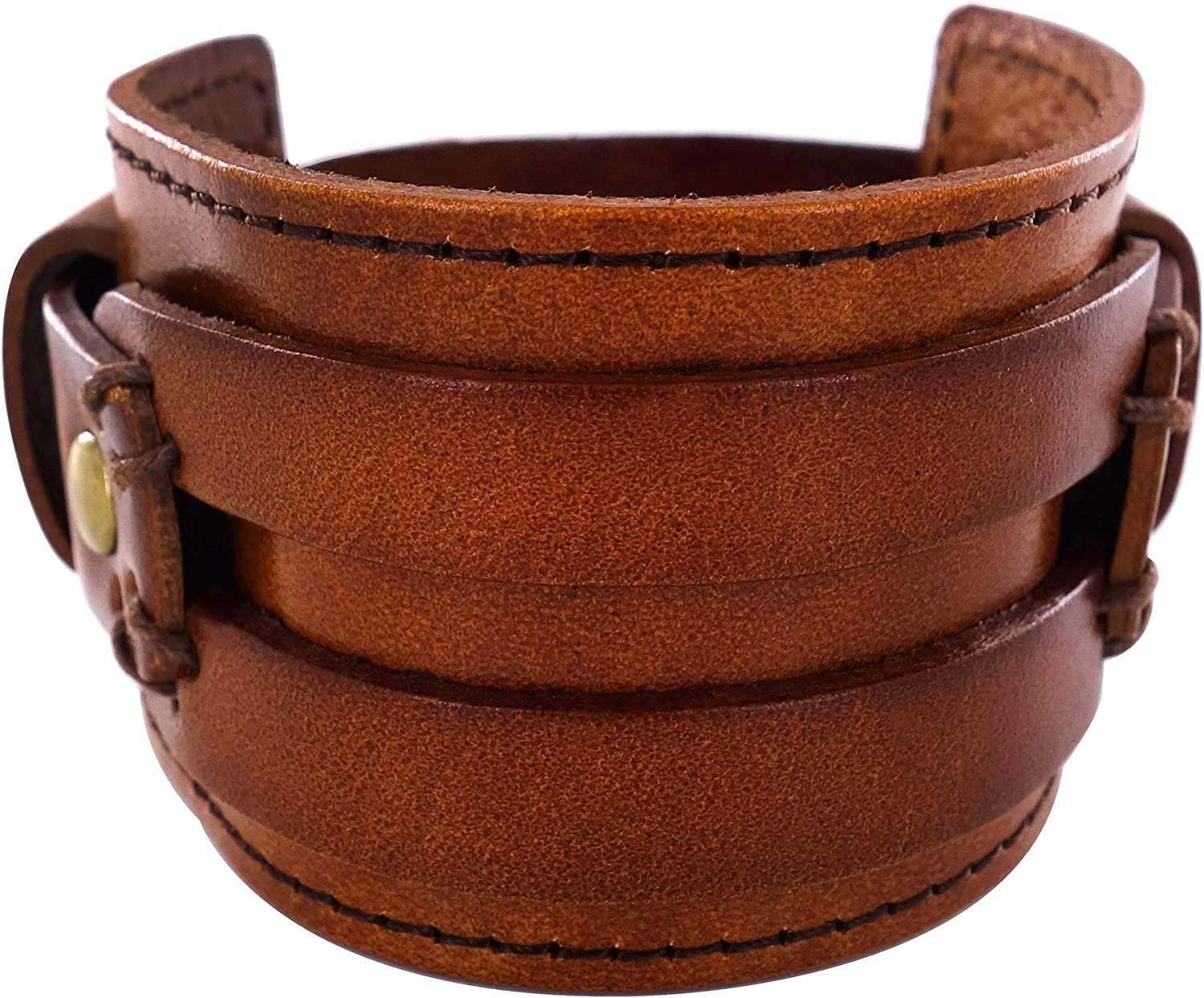 axy Lederarmband Herrenarmband Leder Armband Breit (1-tlg), Echtleder, mit Knopfverschluss in 2 Längen verschließbar, Retro-Look.