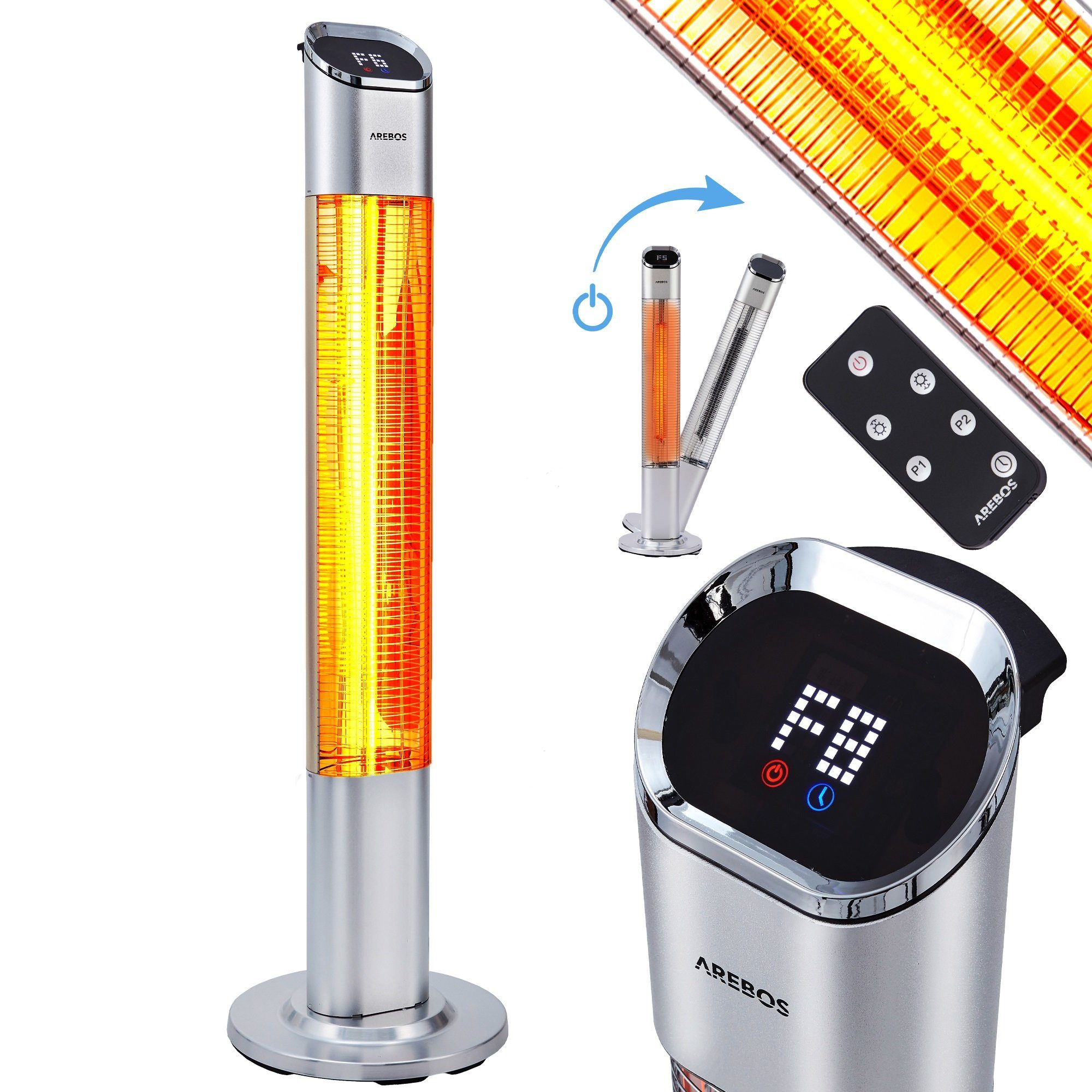 Arebos Terrassenstrahler 2000 Watt Stand Heizstrahler Schwarz / Silber, 200 günstig online kaufen