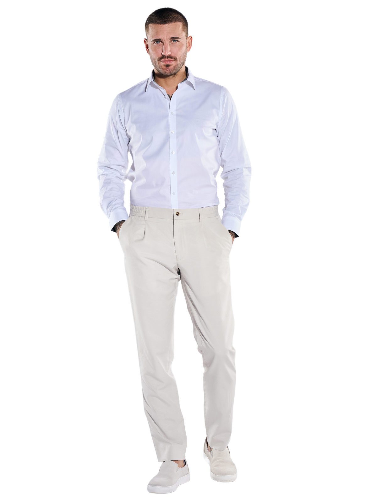 emilio adani Anzughose Herren Anzug-Hose aus Leinenmischqualität, Naturweiss