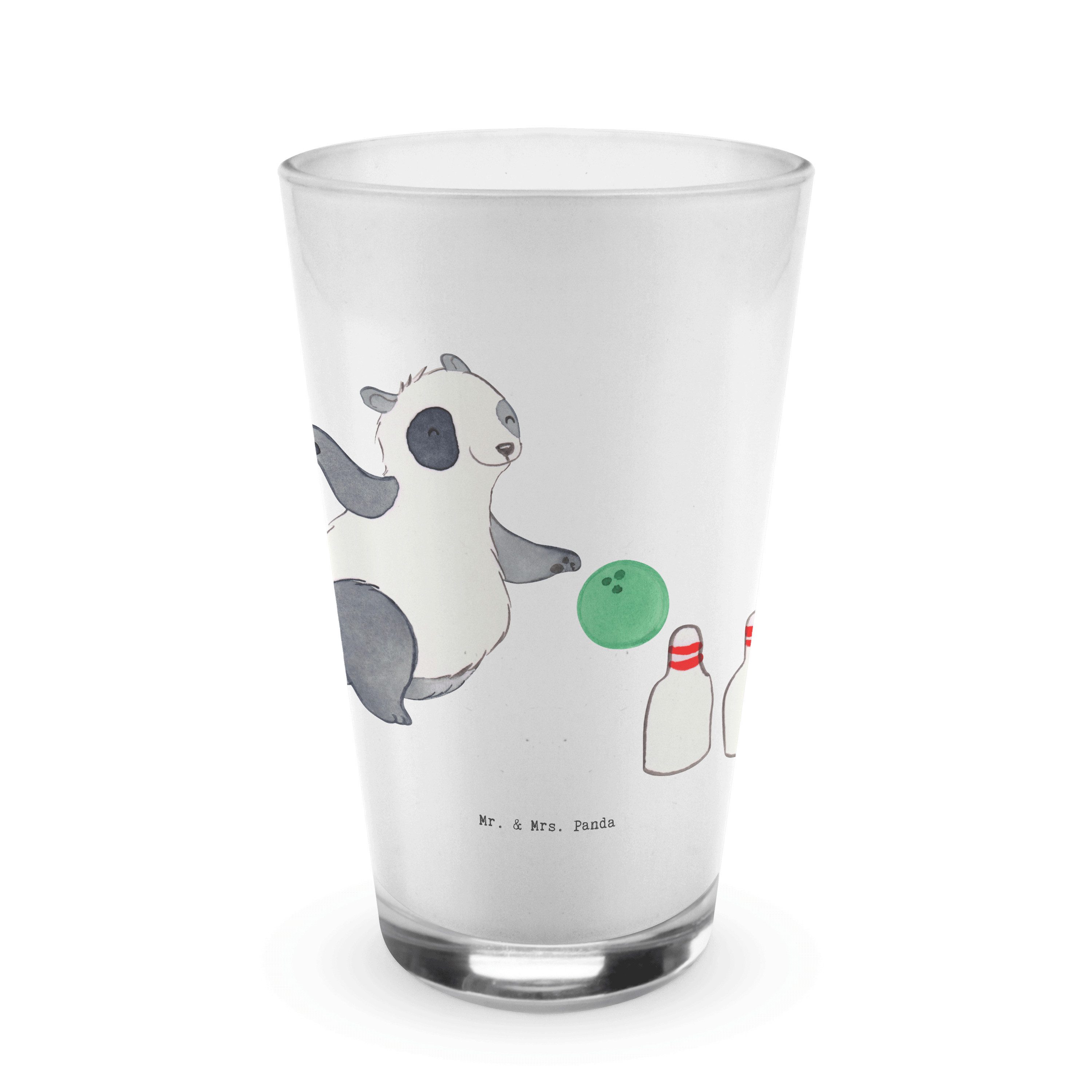 Mr. & Mrs. Panda Glas Panda Bowling - Transparent - Geschenk, Dankeschön, Schenken, Cappucc, Premium Glas, Design mit Herz