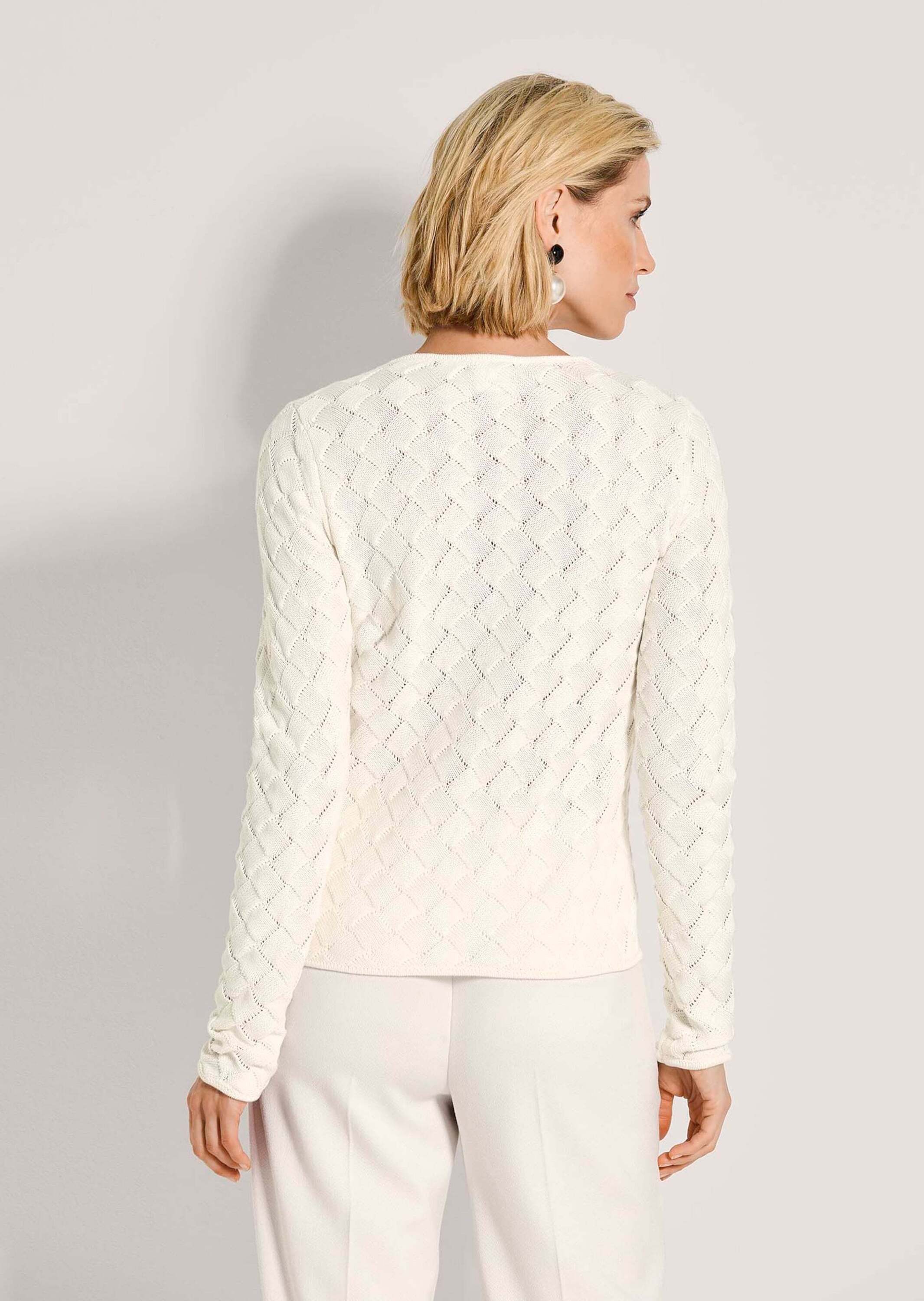 MADELEINE Strickjacke Edler Struktur-Blazer mit Strickmuster, Langarm Kragenloser Blazer mit Schmuckknöpfen aus Baumwolle
