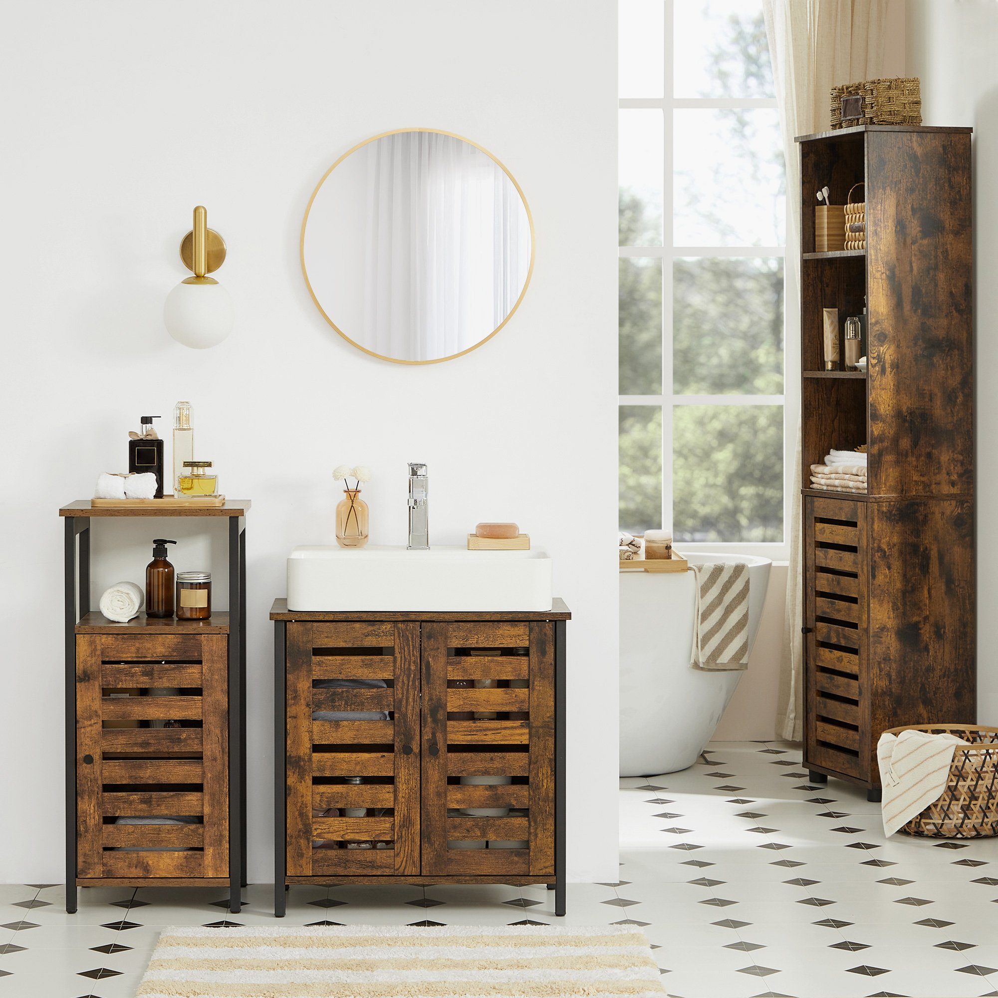 VASAGLE Waschbeckenunterschrank Badschrank Aufbewahrungsschrank mit 2 günstig online kaufen