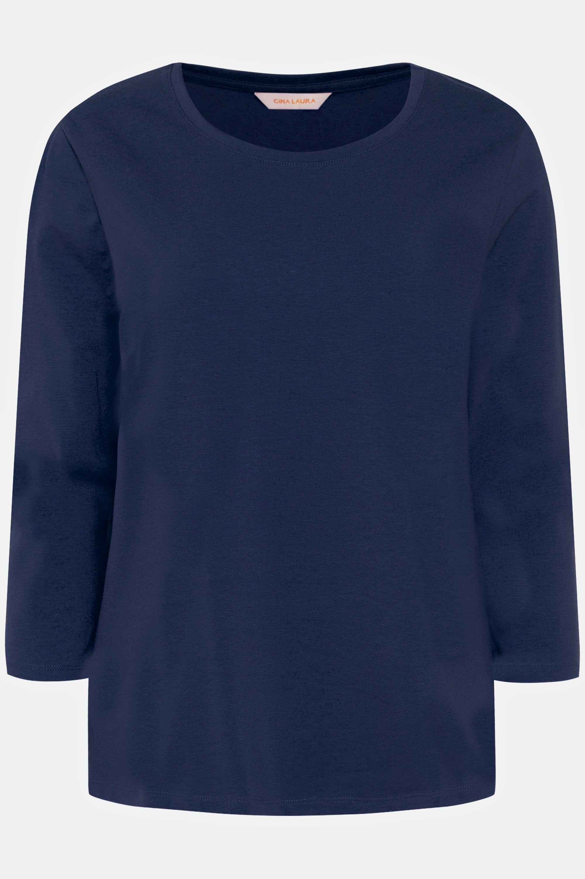 Laura navy Shirt Rundhals Gina Rundhalsshirt Langarm blau gerundeter Saum