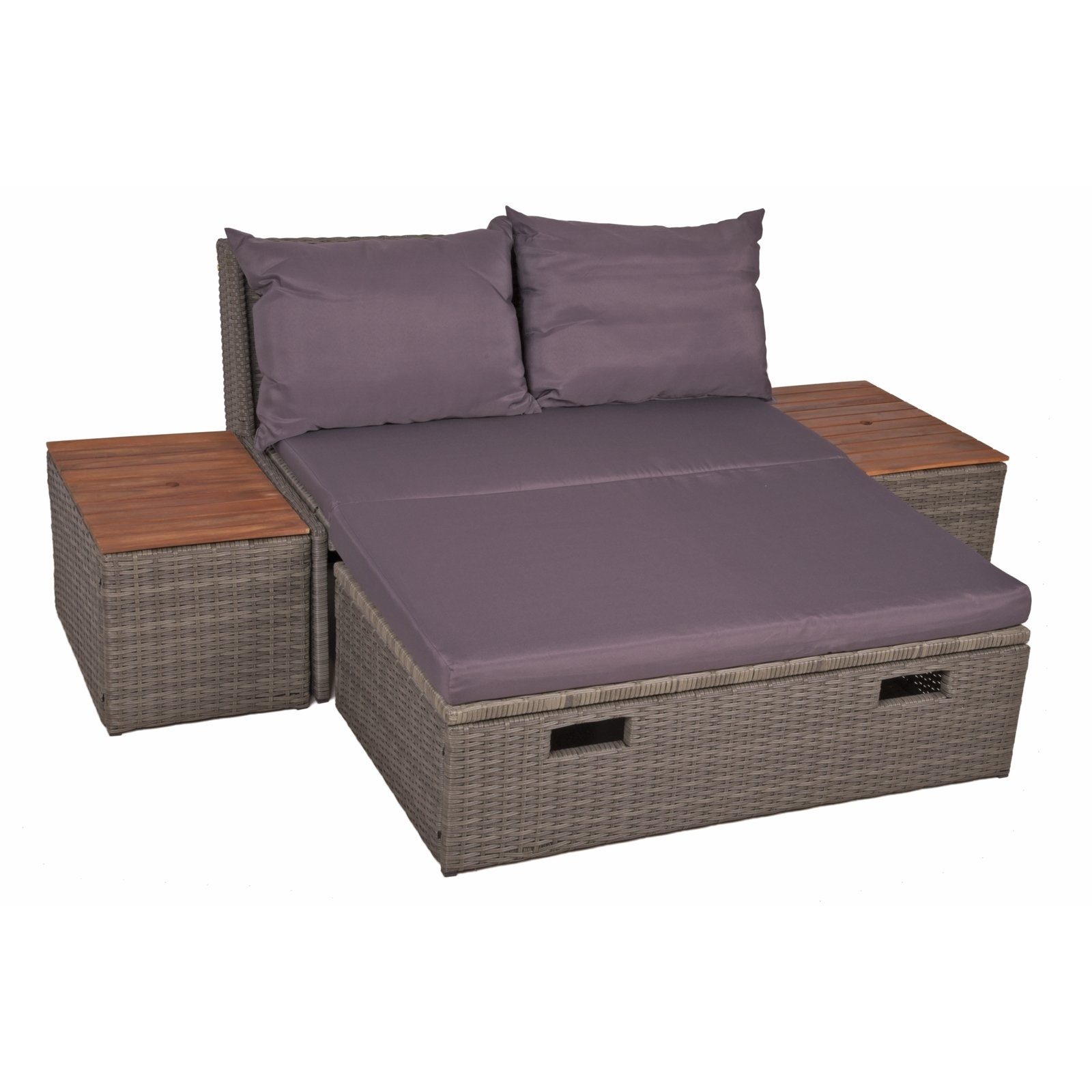 HTI-Living Garten-Essgruppe Loungesofa mit Stauraum inkl. Schutzhülle, (Set, 3-tlg., 1 Ausziehsofa mit Kissen), Gartenmöbel Sitzgruppe Loungegarnitur