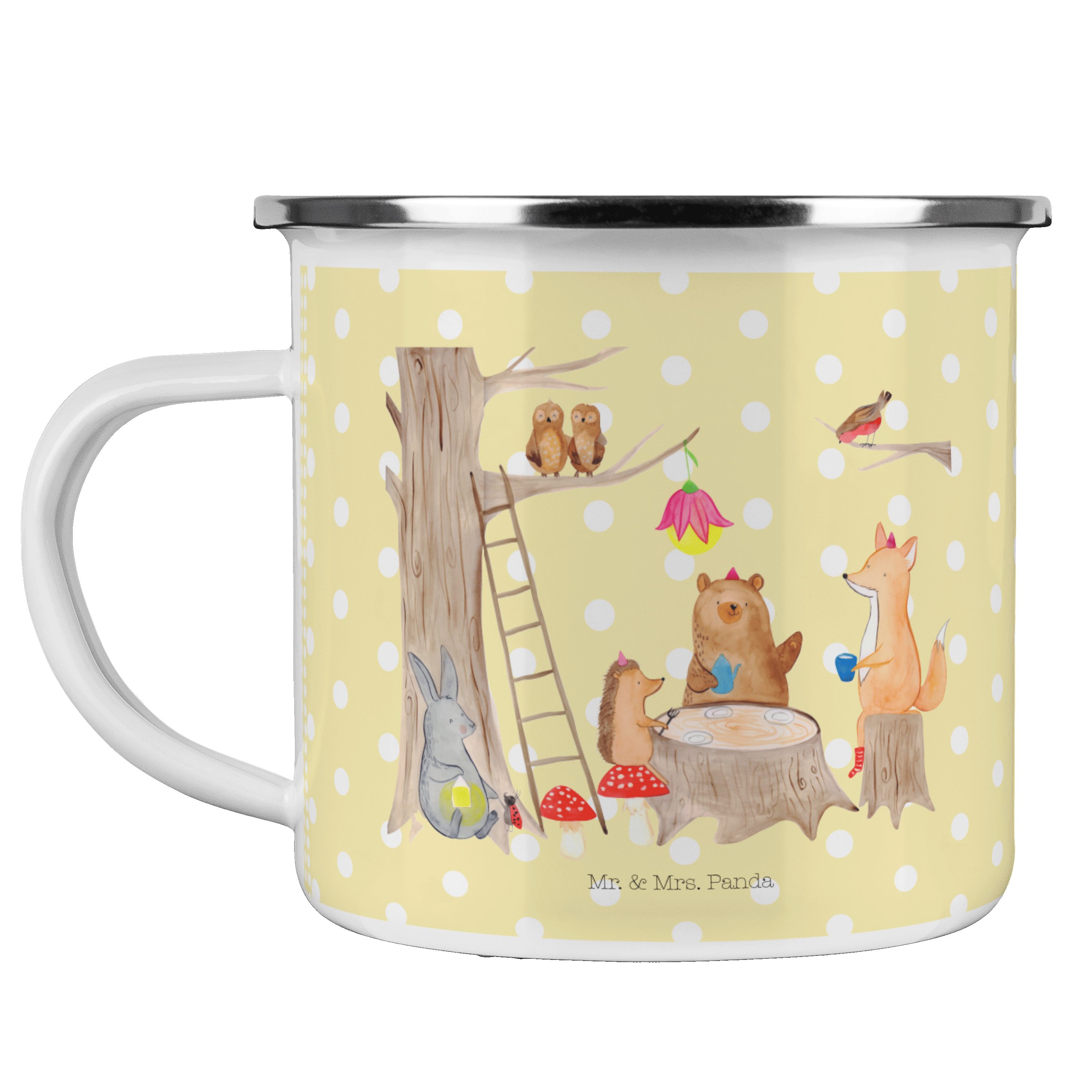 Mrs. Fuchs, Geschenk, - Panda Gelb Picknick Emaille & Becher Emaille Mr. - Pastell Waldtiere Campingb,