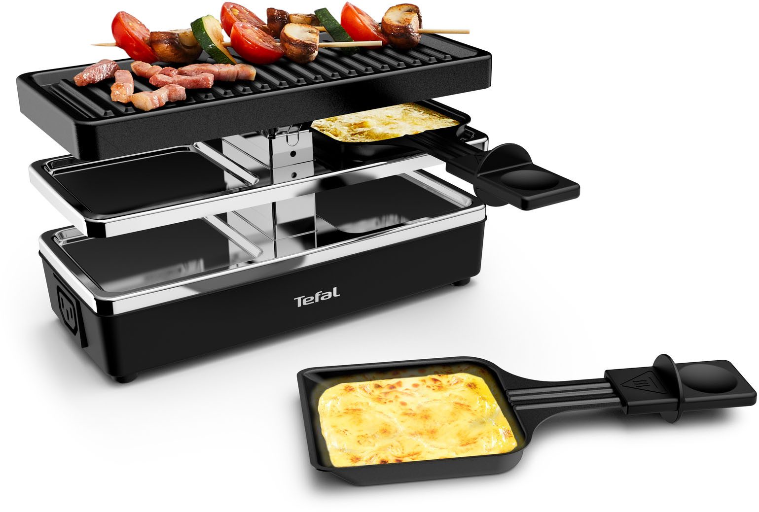 Tefal Раклетници Plug&Share, mit Erweiterungsmöglichkeit, abnehmbares Kabel, 2 Раклетнициpfännchen, 400 W, spülmaschinengeeignete Pfännchen und Platte, platzsparend, RE2308
