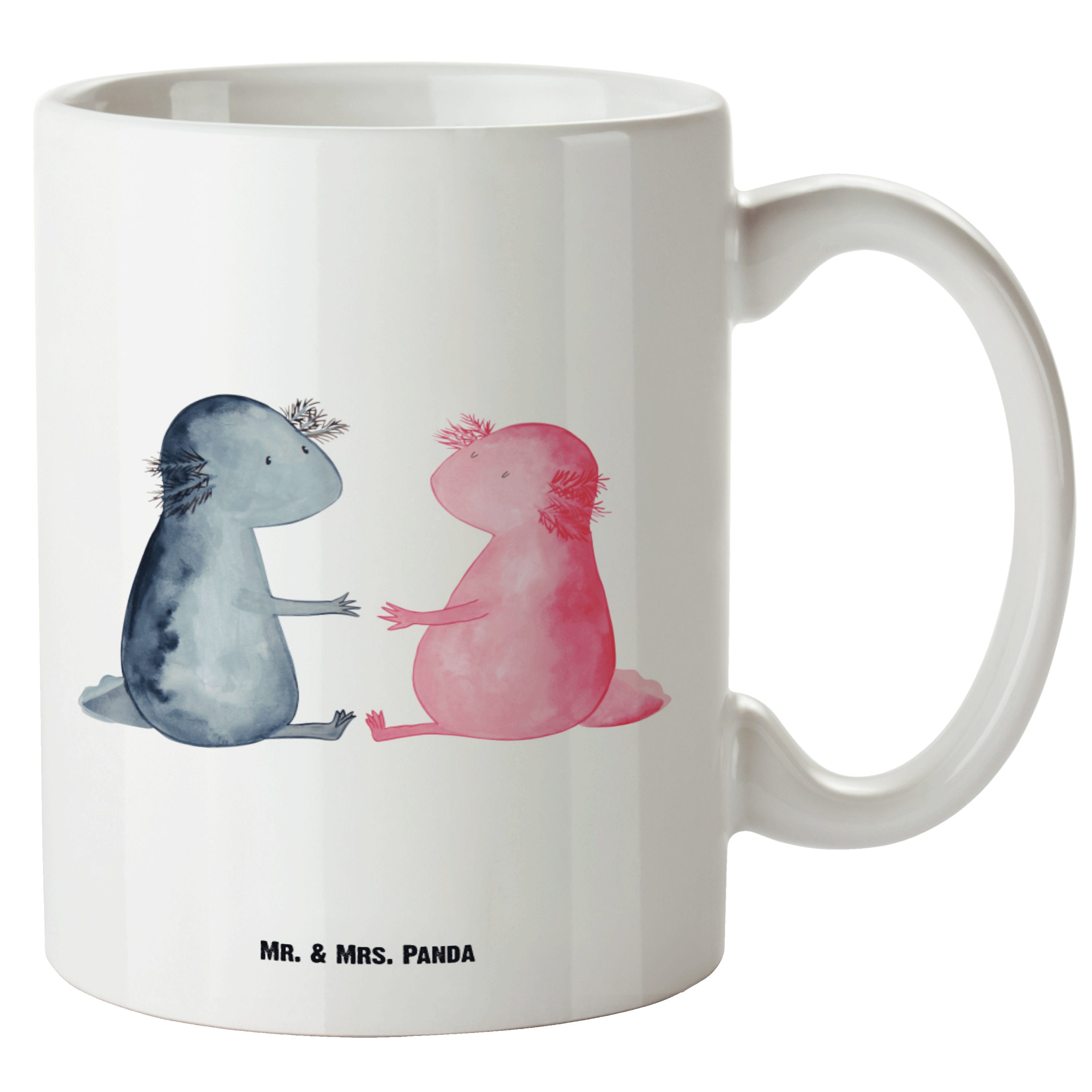 Mr. & Mrs. Panda Tasse Axolotl Liebe - Weiß - Geschenk, Lurch, Paar, XL Becher, Molch, große, XL Tasse Keramik