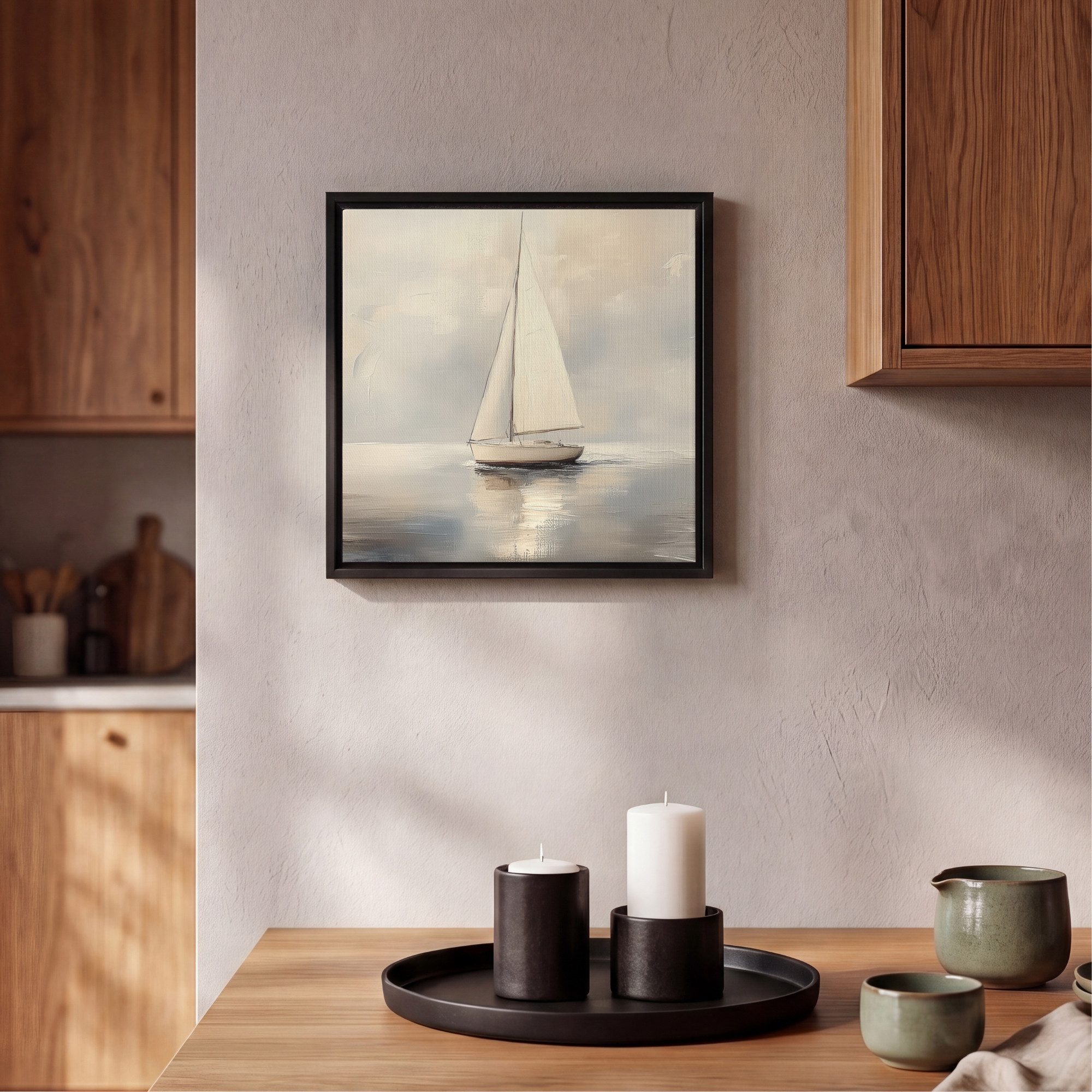OneMillionCanvasses® Leinwandbild mit Rahmen - Segelschiff - Meer - Bewölkt, Fotodruck (1 St), Leinwand Bilder Klein, Wand Dekoration Aesthetic 20x20cm – Bild 2 von 5