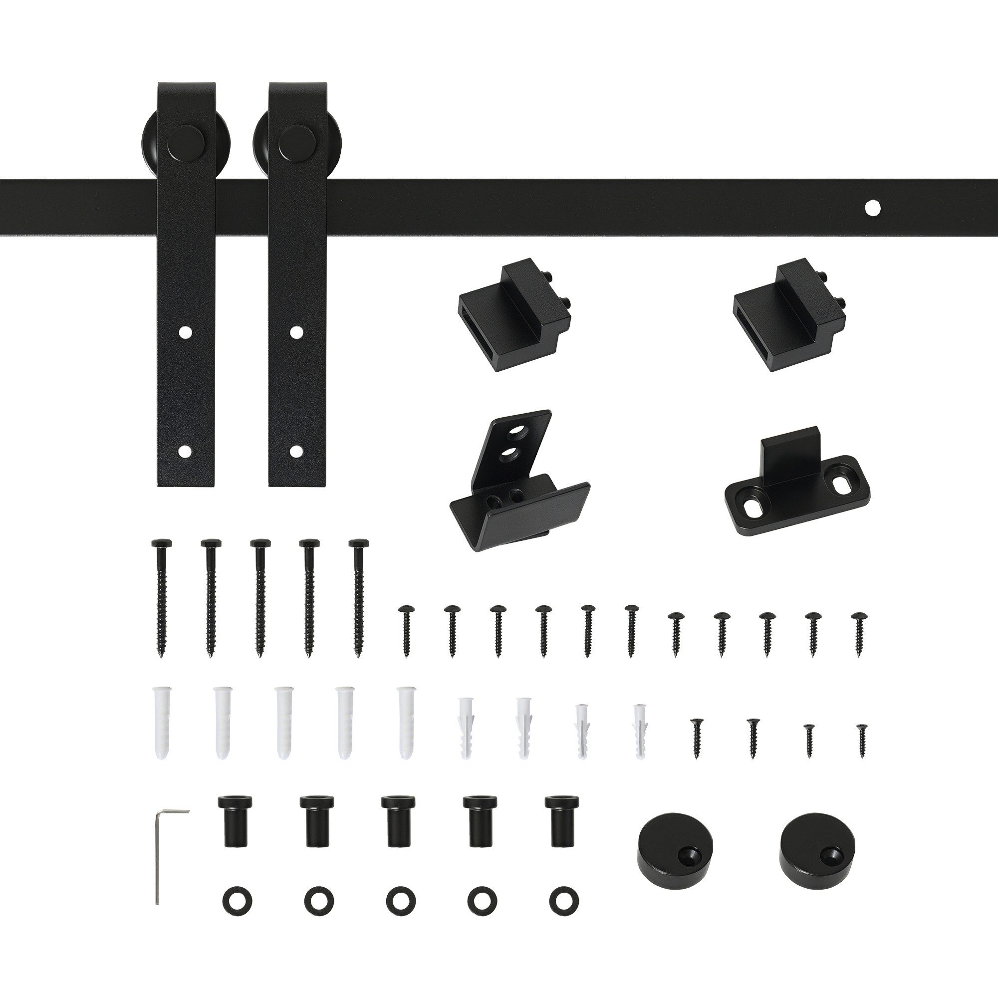 HOMCOM Türbeschlag Schiebetürsystem Laufschiene (Einzelschiebetür, 4 St., Schiebetürbeschlag), für Holzschiebetür Zubehör Kohlenstoffstahl Schwarz 183 x 0,6 x 18 cm