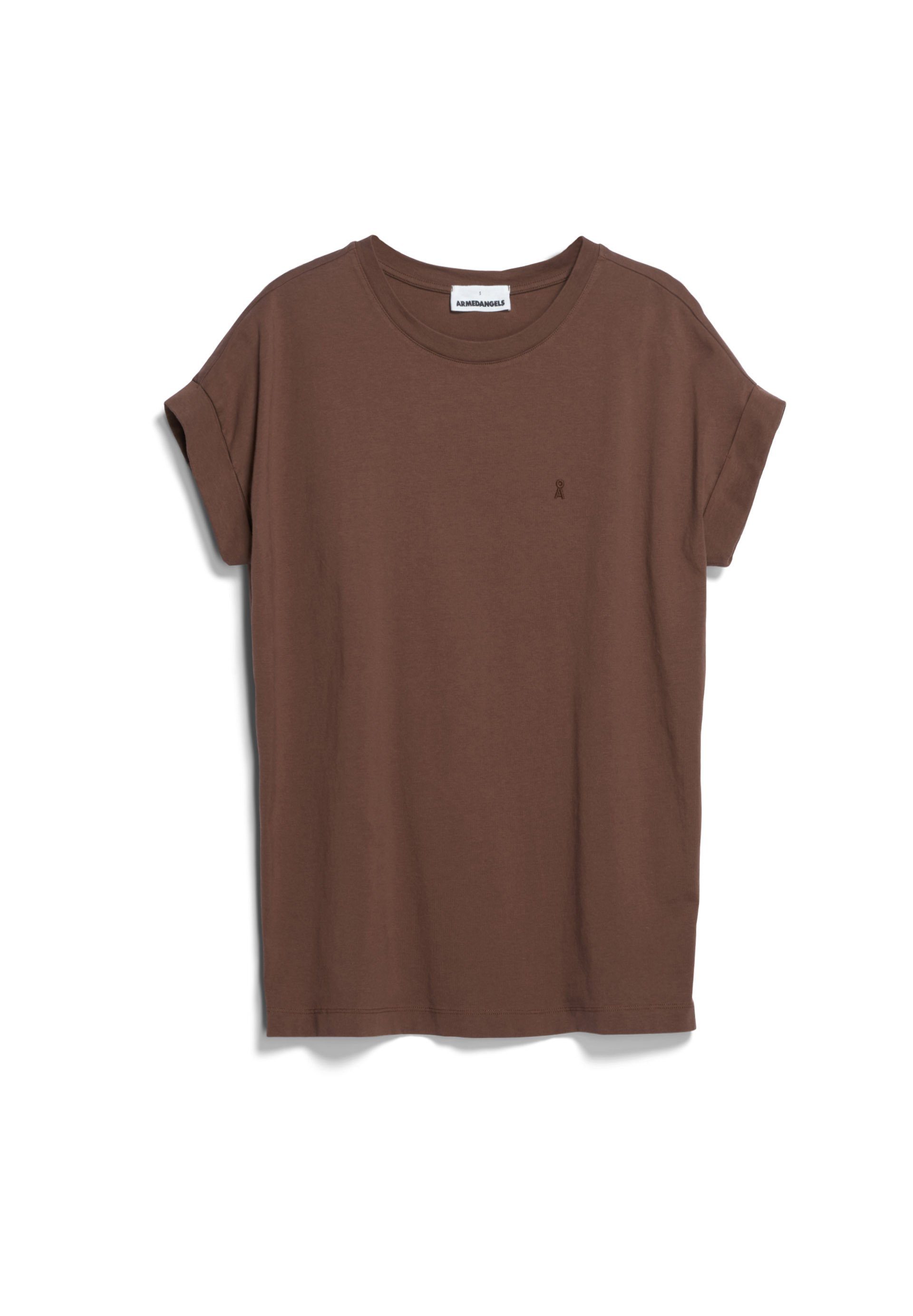 (1-tlg) Keine Details IDAARA Damen deep aus brown Bio-Baumwolle Armedangels Fit T-Shirt Loose T-Shirt