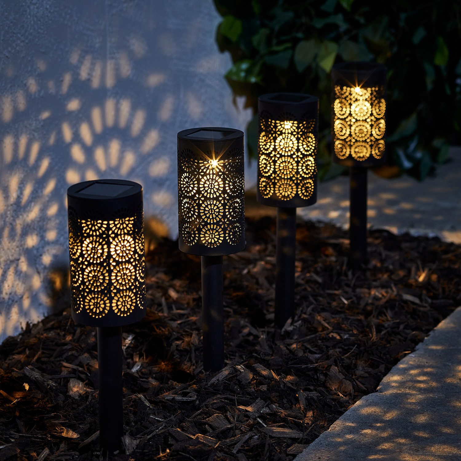 Lights4fun LED Gartenleuchte 4er Set Marrakesch marokkanische Solar Stableuchten
