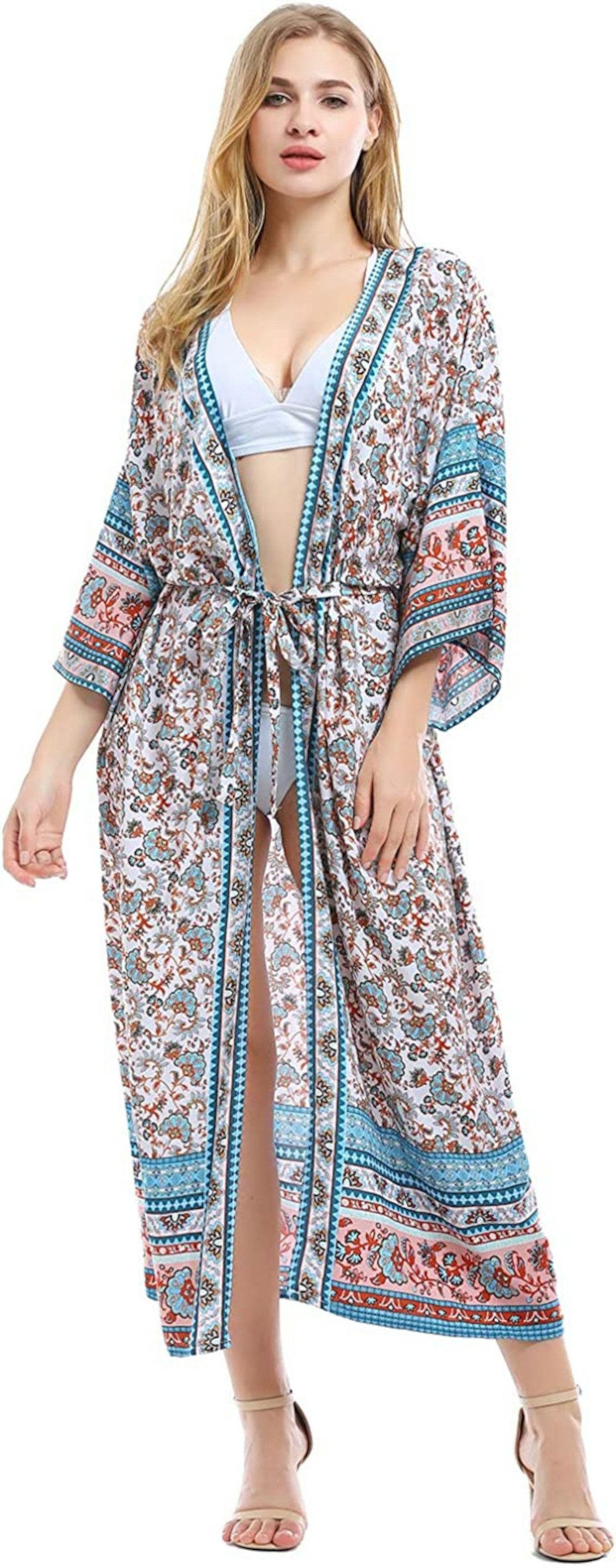 UE Stock Strandkleid Sommer Kimono Strandkleid Lang Chiffon Poncho Bikini Tunika One Size Einheitsgröße, geeignet für M-5XL