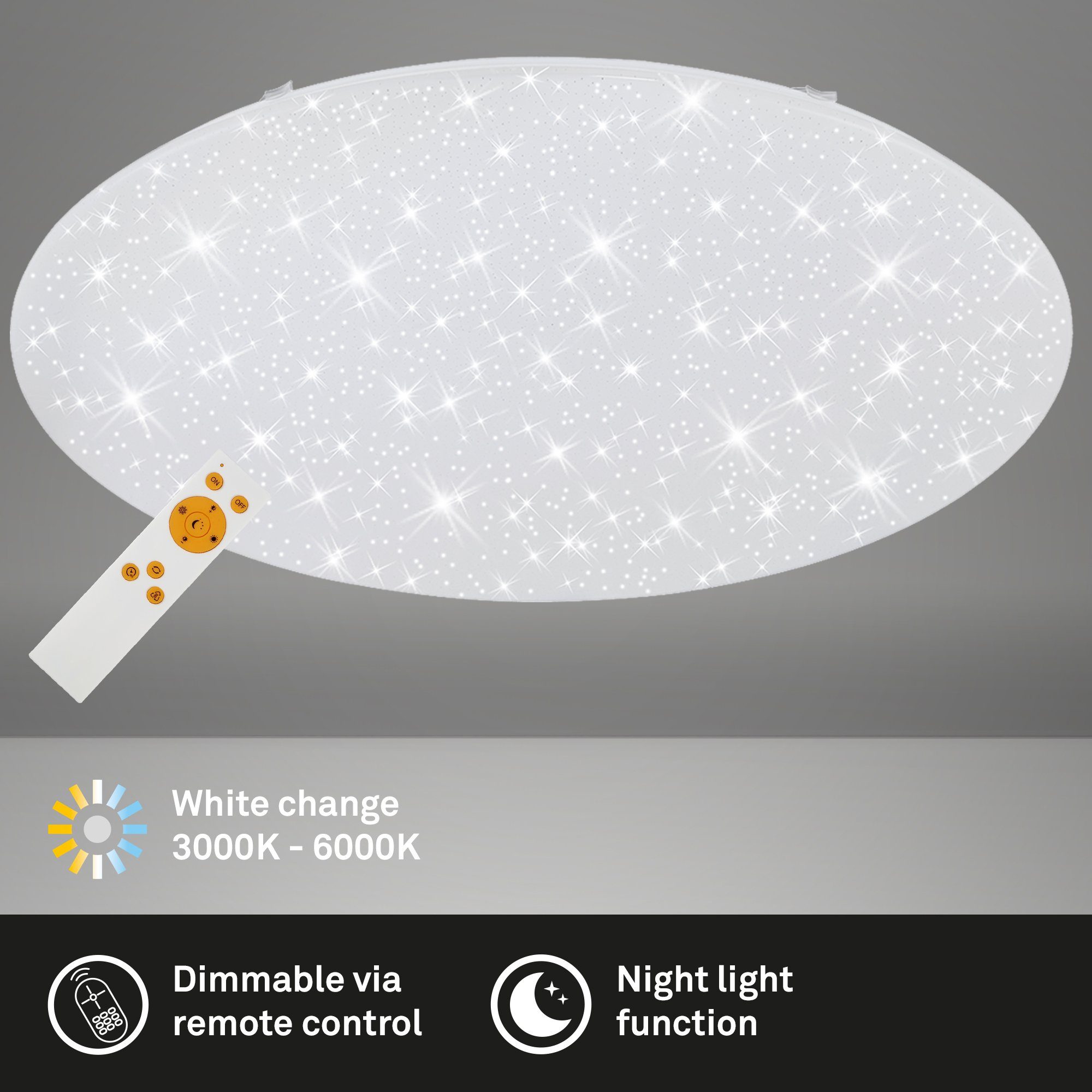 Briloner Leuchten LED-Sternenhimmel 3318-016, Warmweiß, weiß Fernbedienung, verbaut, Tageslichtweiß, LED fest Nachtlichtfunktion, Kaltweiß, Dimmbar, Neutralweiß, CCT