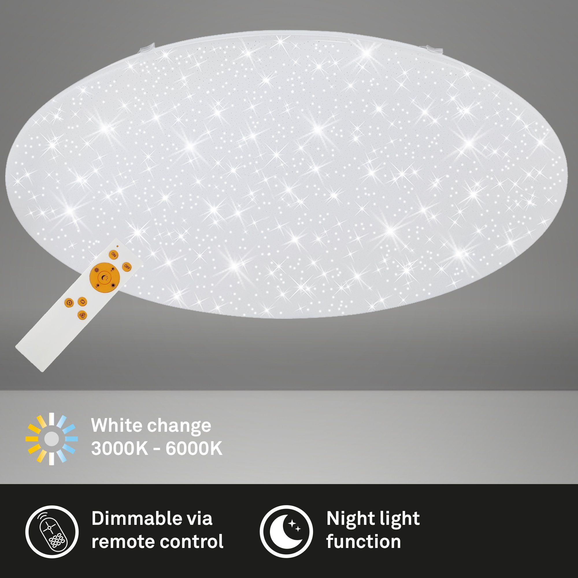 Leuchten Nachtlichtfunktion, Fernbedienung, Kaltweiß, Tageslichtweiß, 3318-016, LED-Sternenhimmel LED Neutralweiß, Dimmbar, fest verbaut, Briloner CCT Warmweiß, weiß