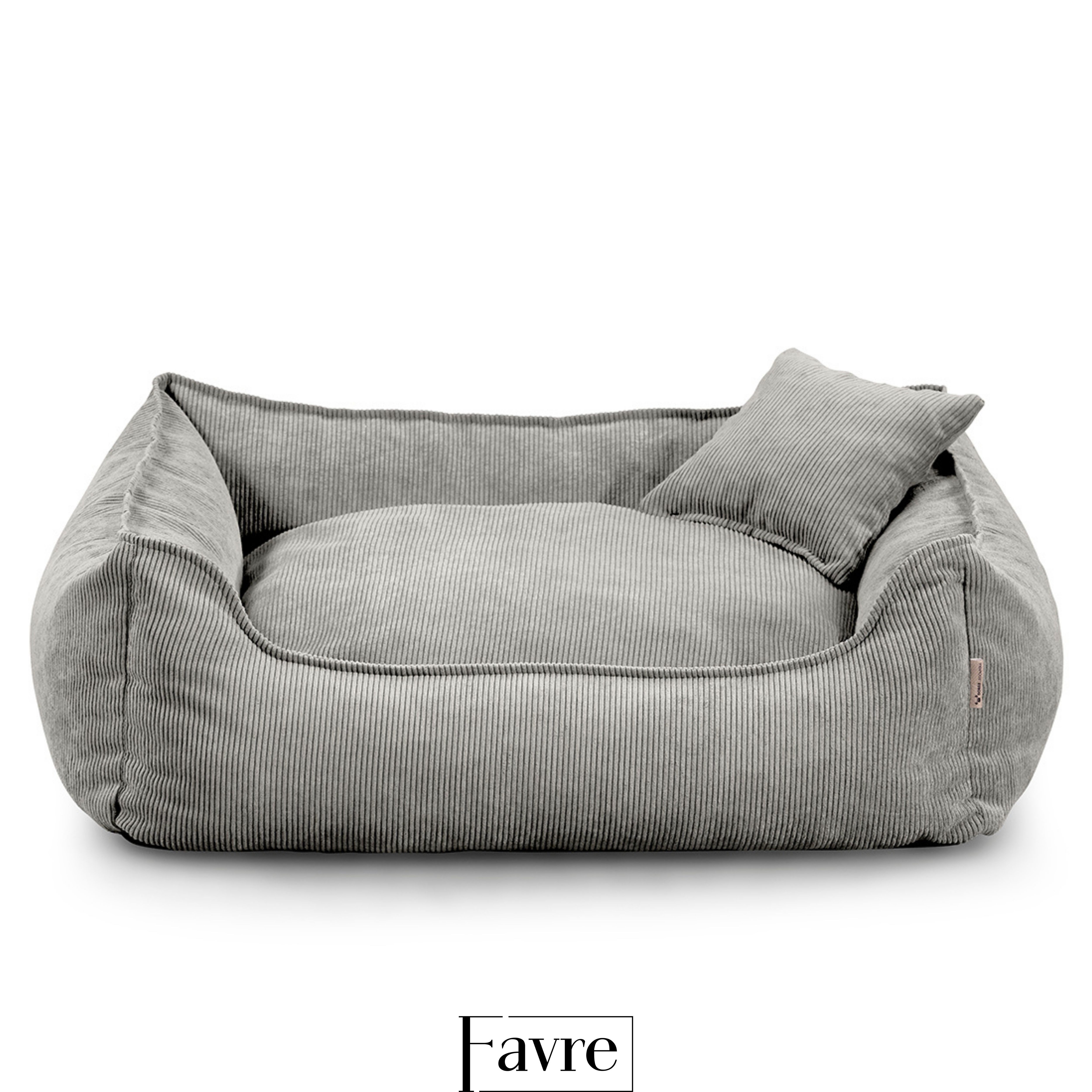 FAVRE Tierbett Hundebett Lucky mit abnehmbarem, waschbarem Cord-Bezug, 100% Polyester, verschiedene Größen, Gratis Kopfkissen