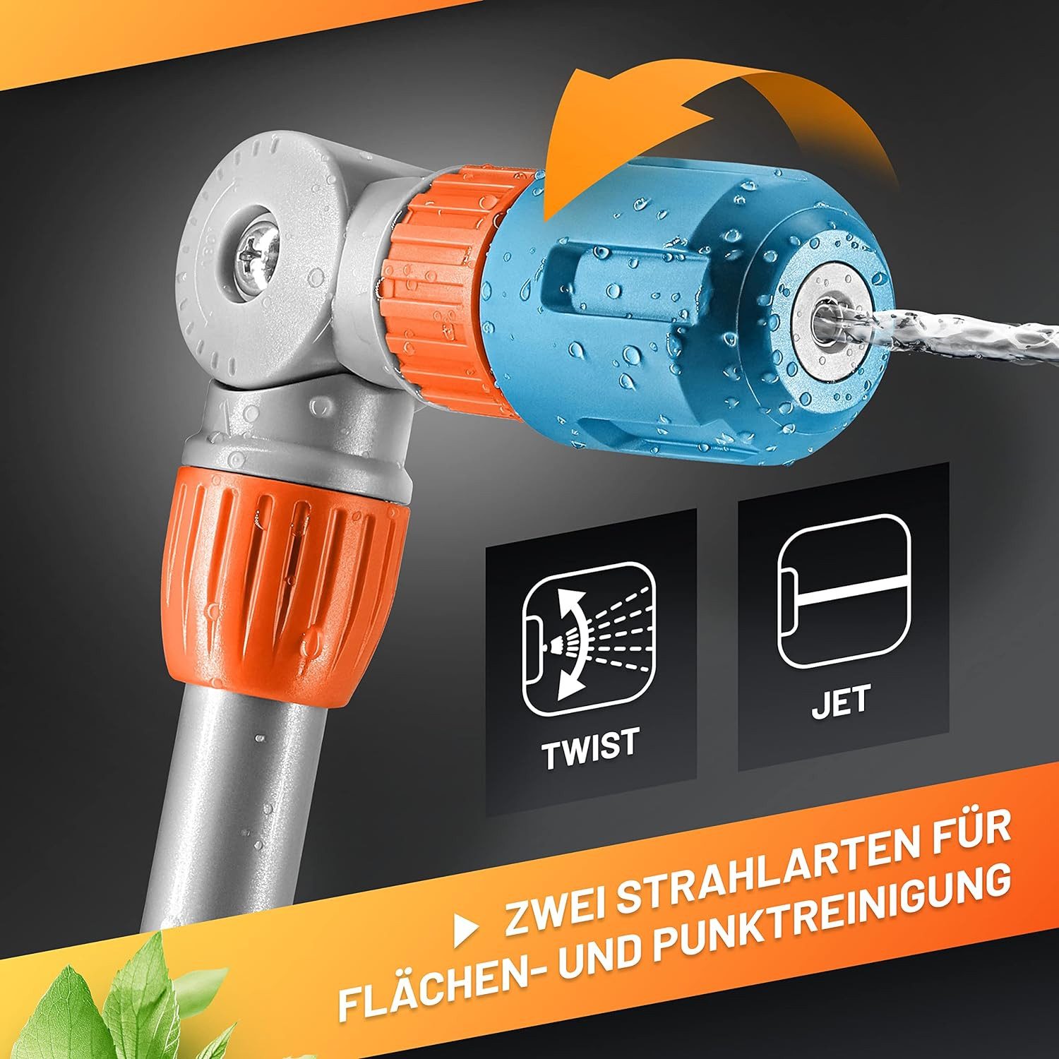 GRÜNTEK Gießstab Super-Twister 18" Gießstab, Wasserlanze, Reinigungs-Stab, Gartenbrause, (Sprühkopf), für Gartenbewässerung, KFZ- und Fahrradreinigung, starke Sprühlanze